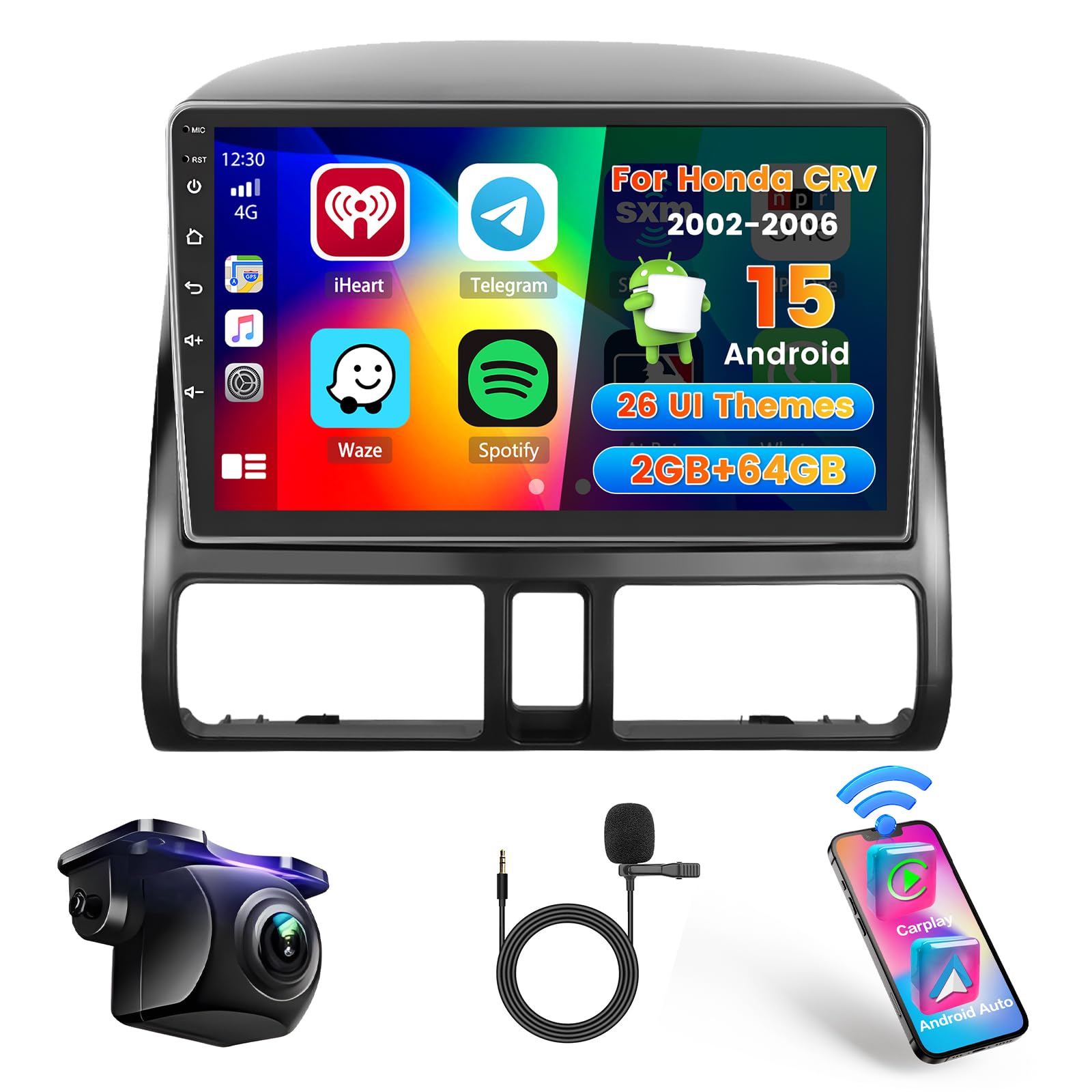 Roinvou 2+64G Android Autoradio pour Honda CRV 2002-2006, 9 Pouces
