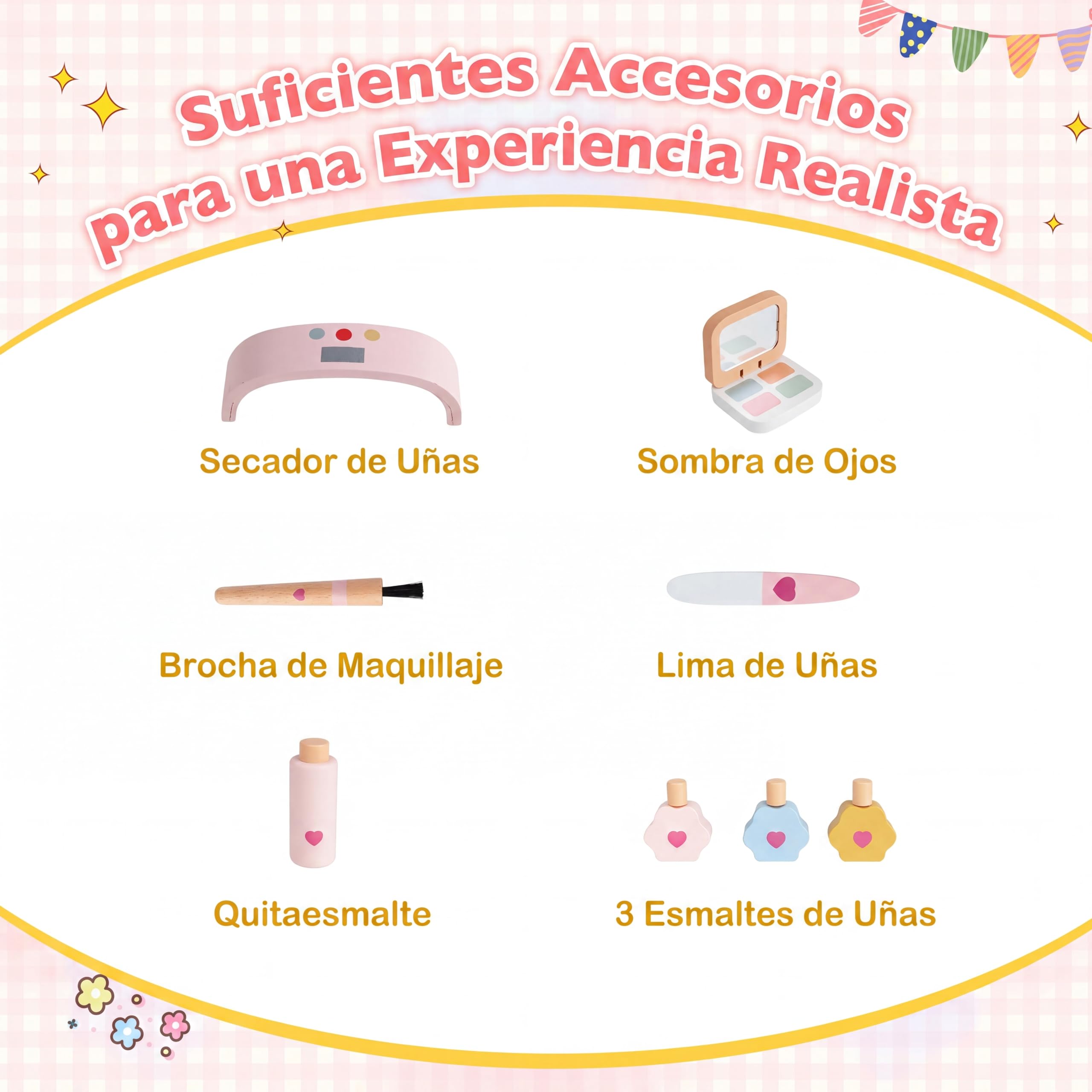 COSTWAY Tocador de Maquillaje Niña para Manicura con Silla y Taburete