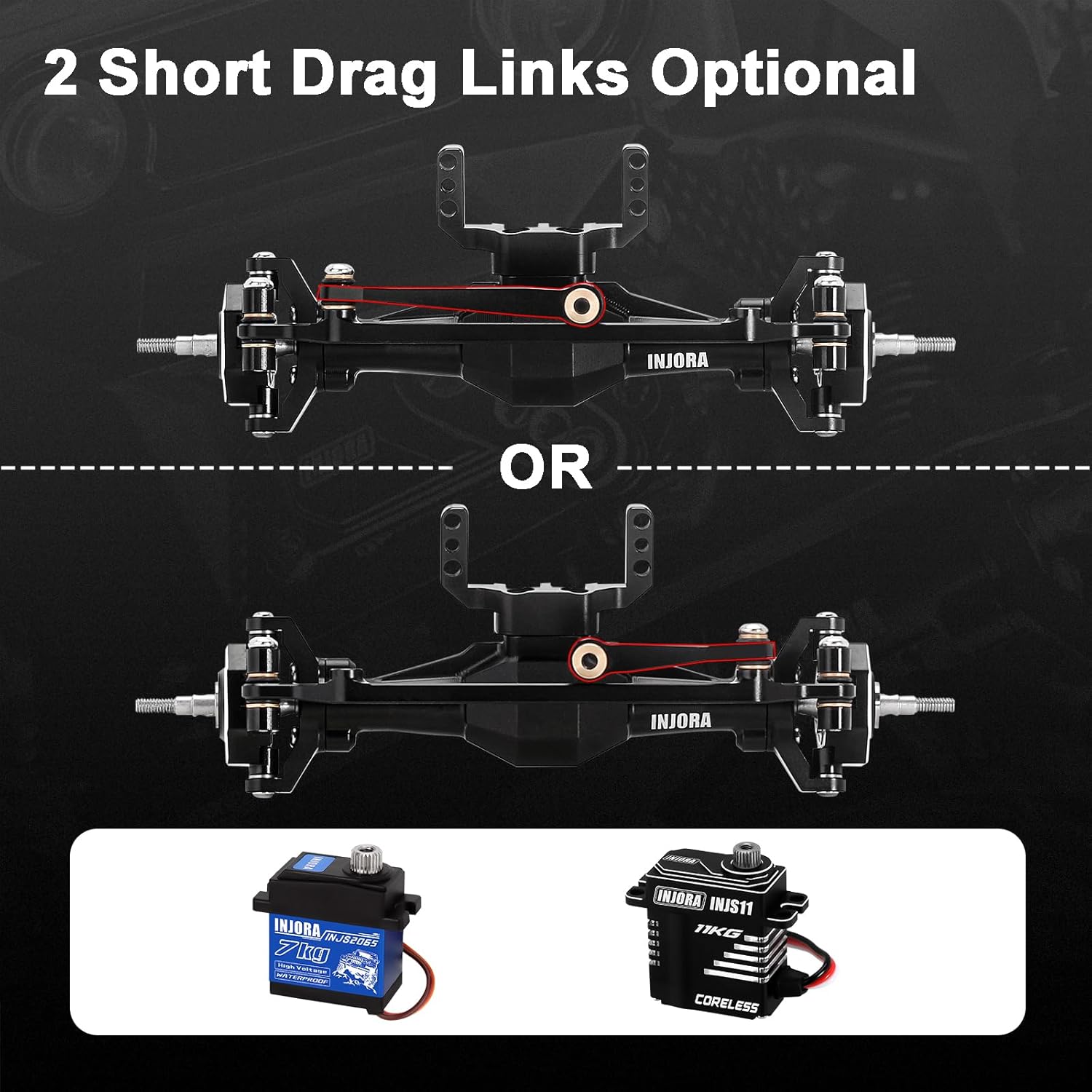 INJORA +4mm Diamond Axles with Lay Down Servo Mount & Links for 1/18 TRX4M(Black)