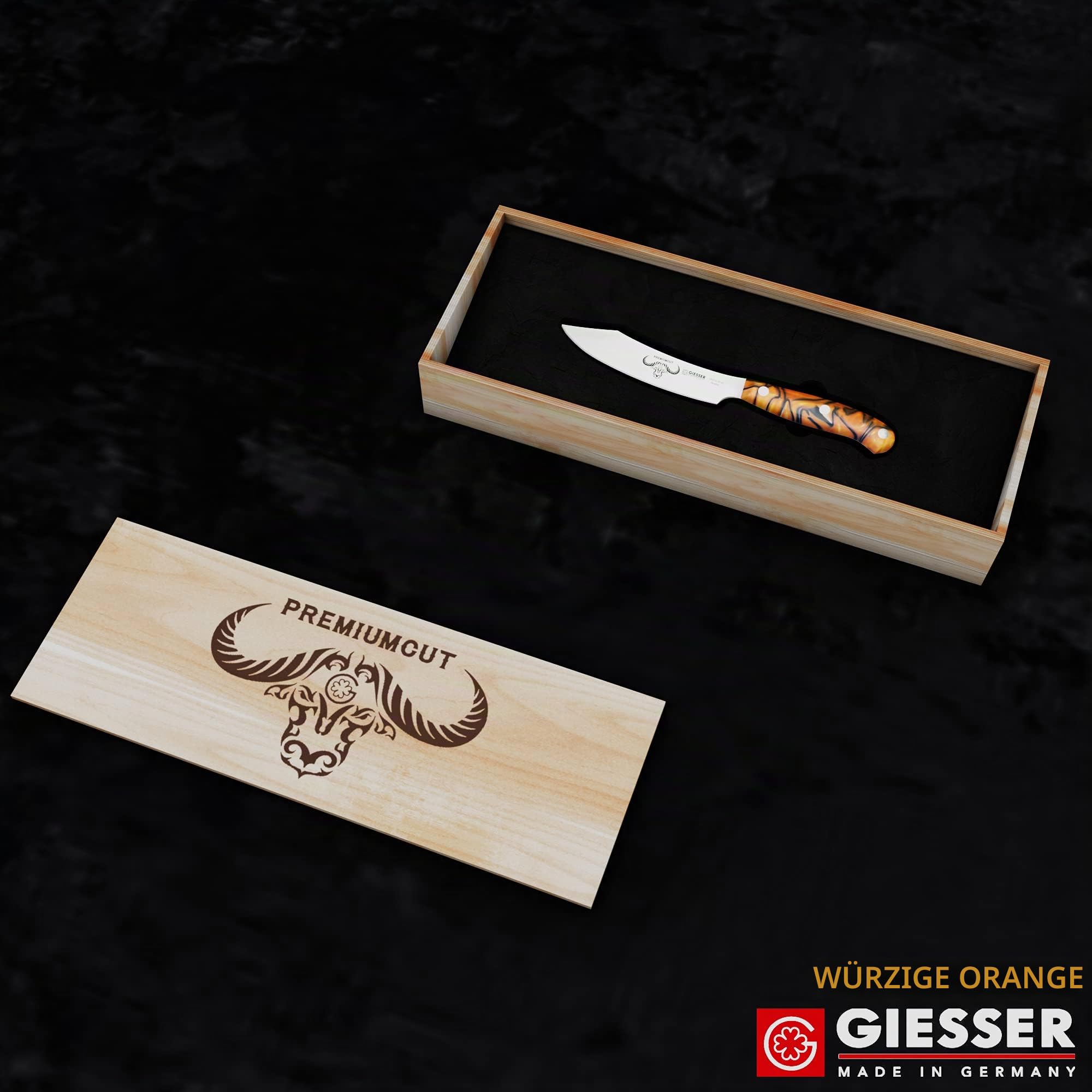 Giesser seit 1776 - Made in Germany - Spickmesser 10 cm Spicy Orange, PremiumCut Office No 1, Officemesser, Acryl, exotisch, rostfrei, deutsches Grillmesser scharf