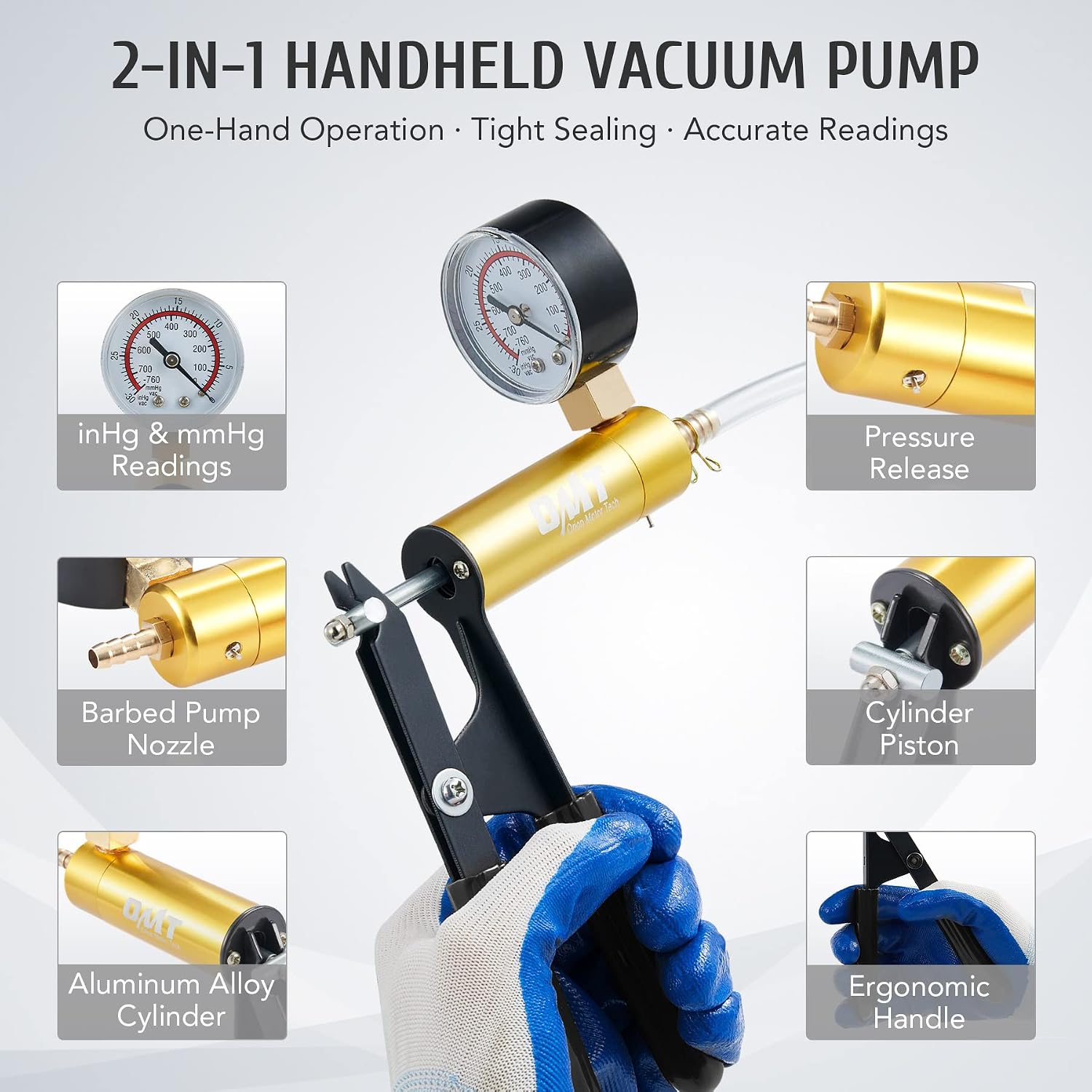 Brake Bleeder Kit Hand Vacuum Pump, Brake Fluid Bleeder Kit with Pressure Gauge Brake Bleeder Adapters Reservoir Hoses for Brake Fluid Power Steering, Handdeld Vacuum Pump Brake System Bleeding Tools