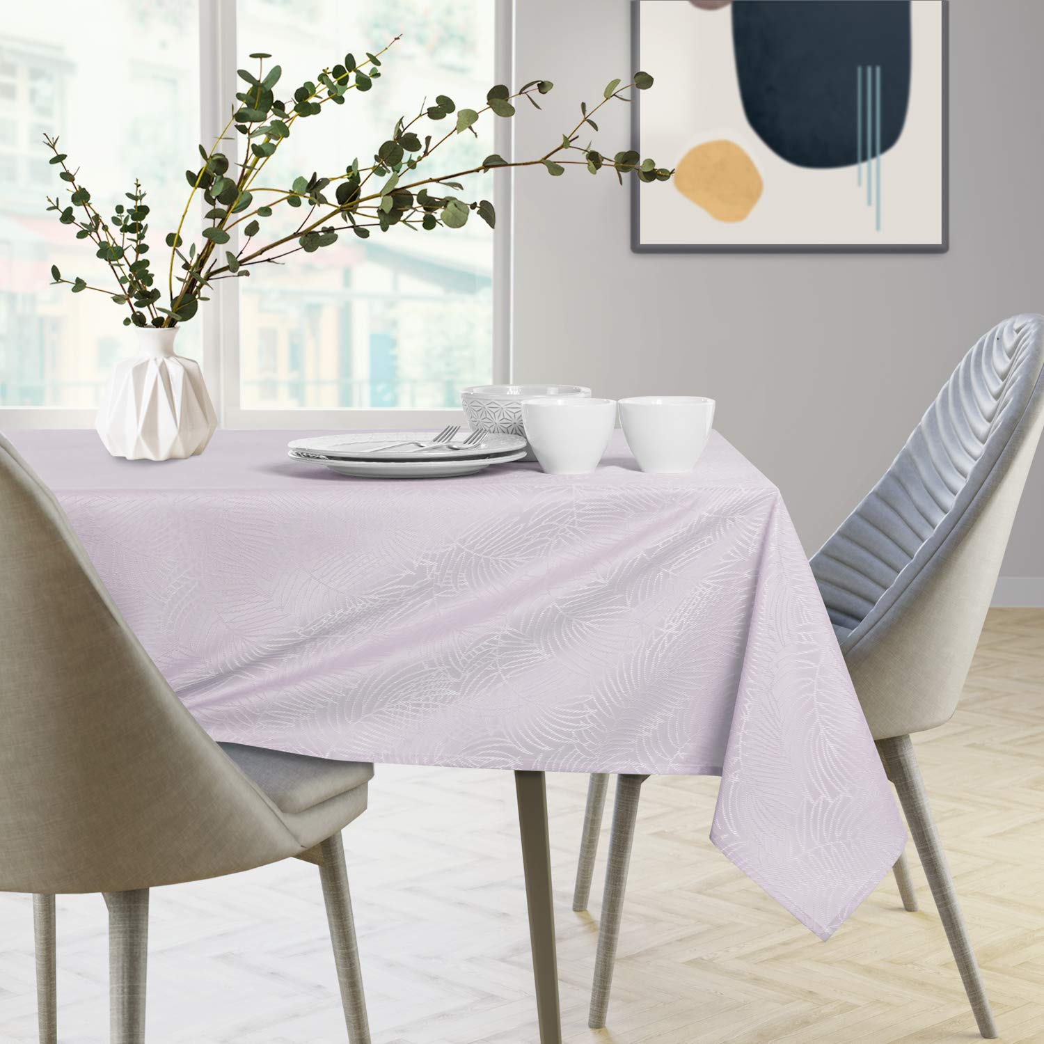 AmeliaHome Tischdecke oval 140x180 cm Tischtuch Tafeldecke Fleckschutz Lotuseffekt Abwaschbar Wasserabweisend Ornament Gaia Flieder – Bild 3