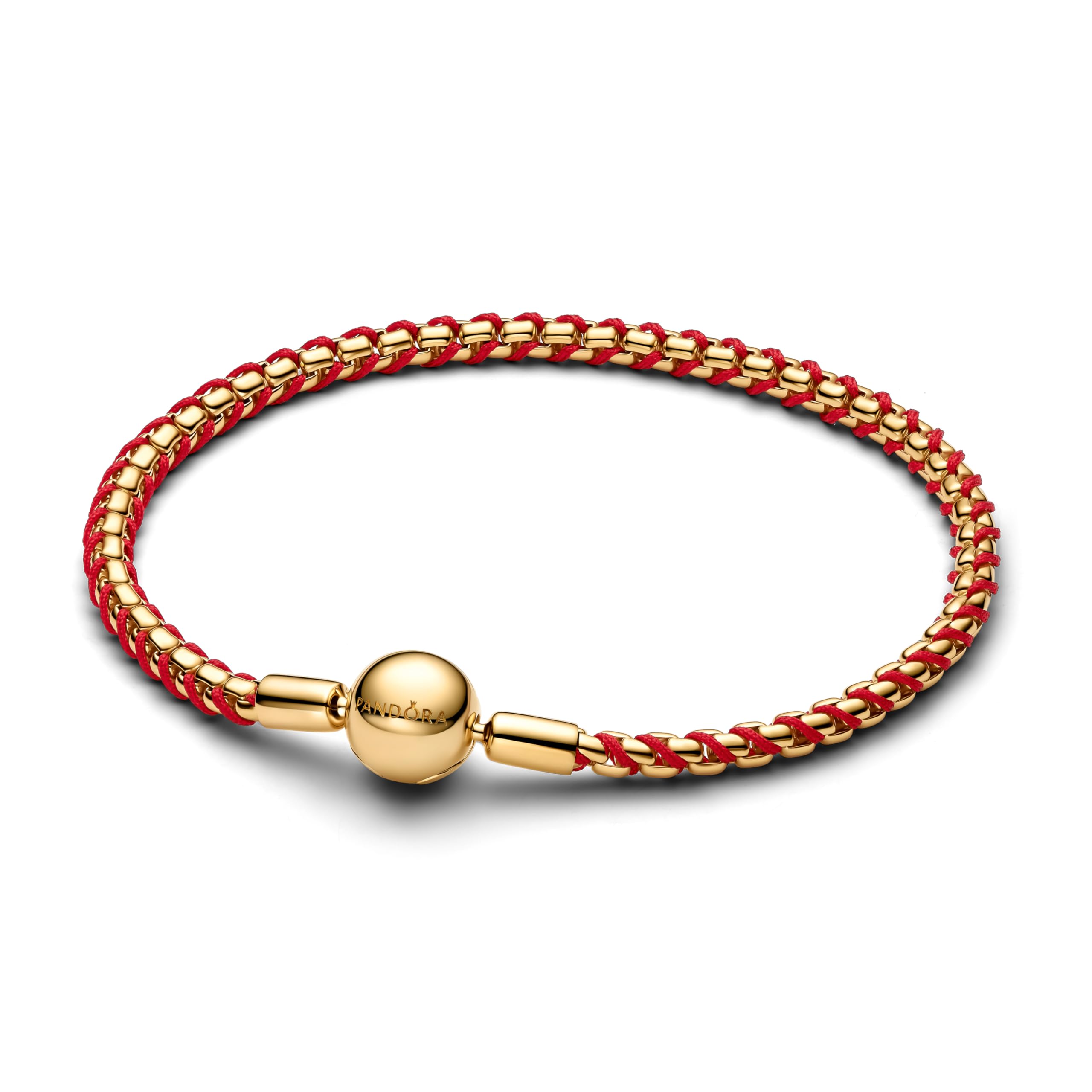 PANDORA Pulsera para mujer, cadena de serpiente, color dorado y rojo 563816C01