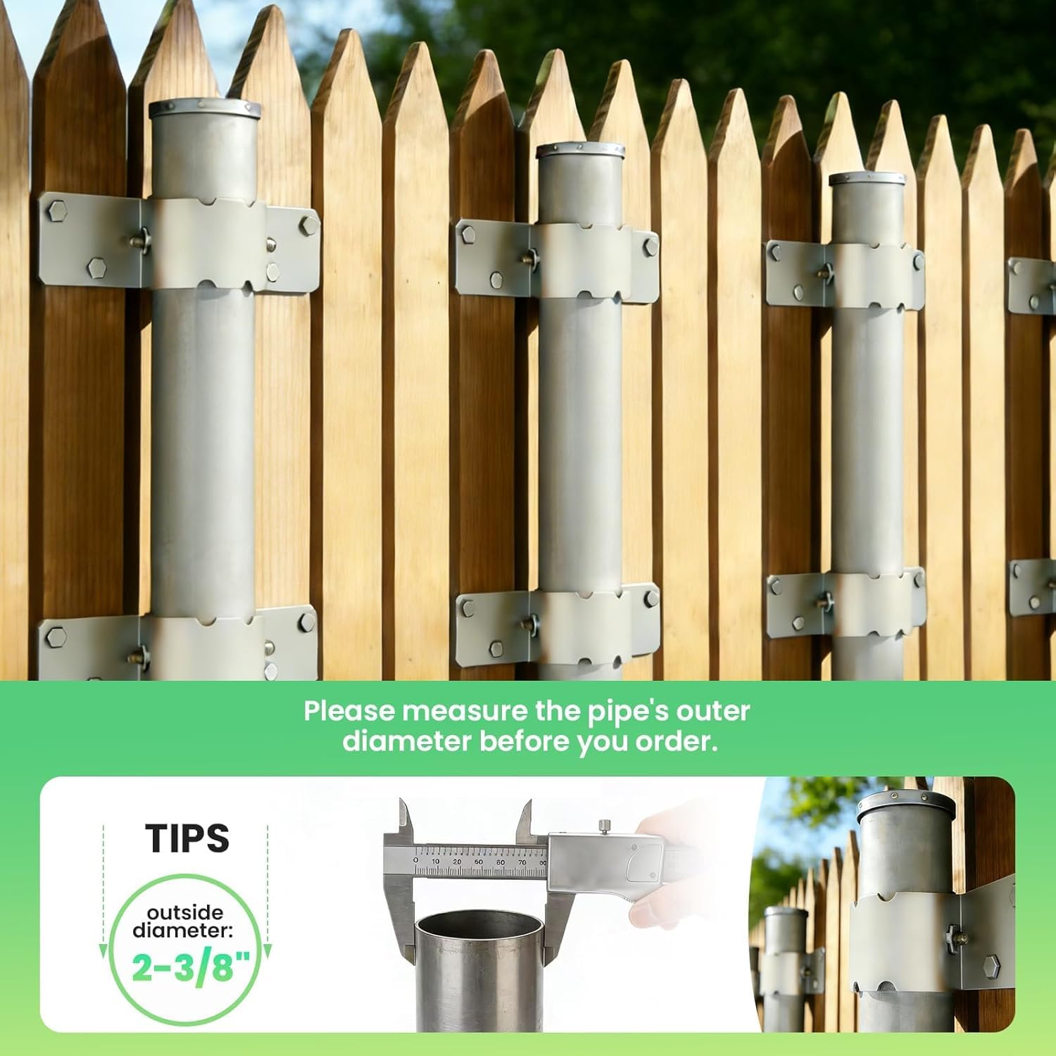 24-Pack Galvanized Fence Post Bracket – 1-7/8" & 2-3/8" Pipe Grip Ties, Steel-to-Wood Brackets – For Chain Link & Metal Post Conversion (Silver)