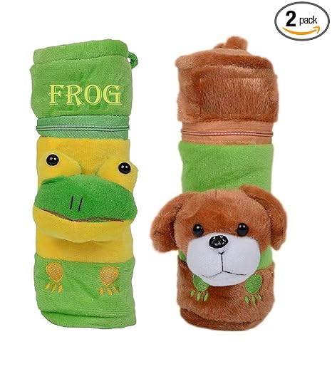 Manan Shopee Baby Cute Velvet Milk Feeding Bottle Cover 260ml Pack of 2 (Dog-Frog)