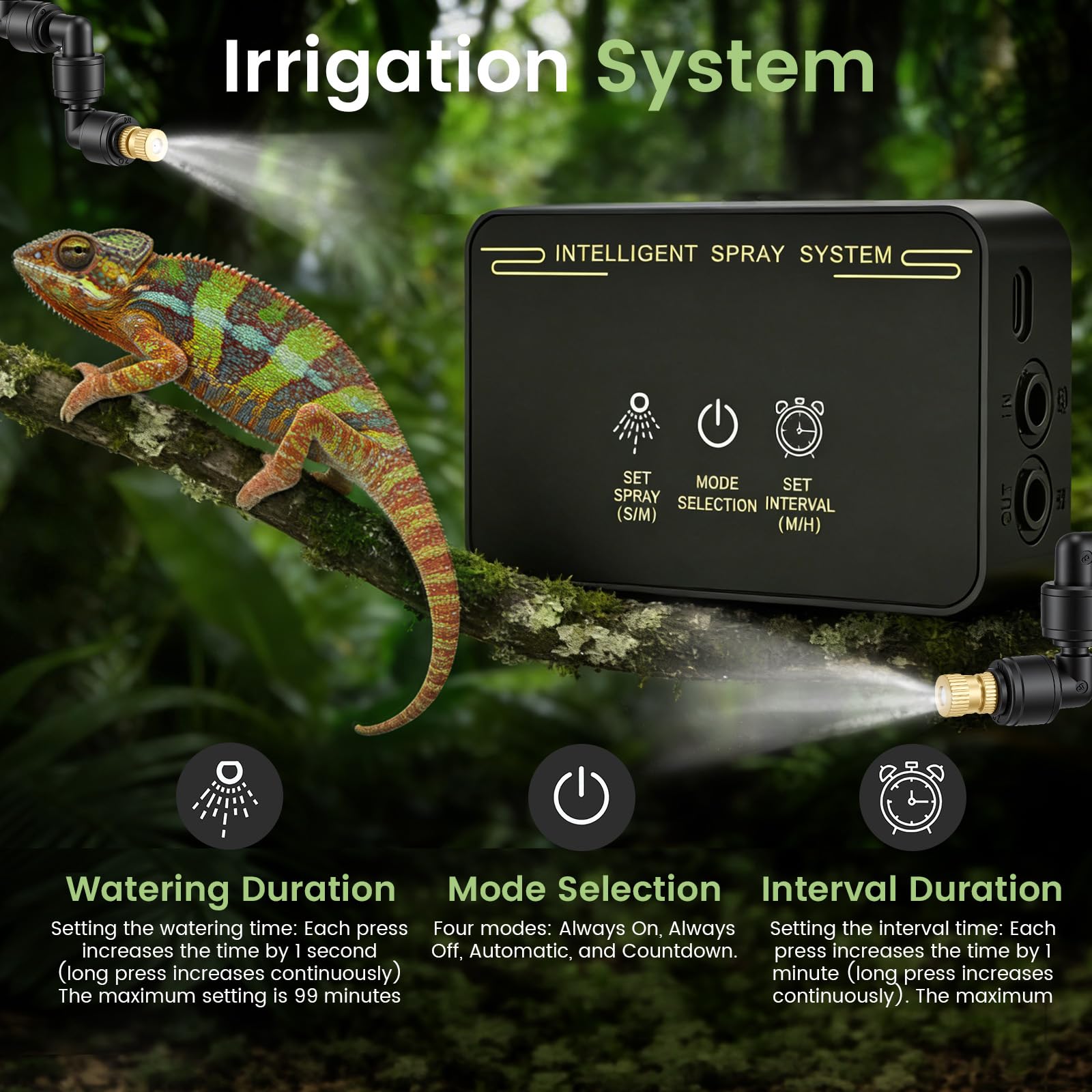 Nebulizzatore Terrario, Umidificatore Rettile Sistema di Nebulizzazione per Rettili Atomizzatore Automatico con Timer e 360° Ugelli di Spruzzo Sistema di Irrigazione per Terrari Piante