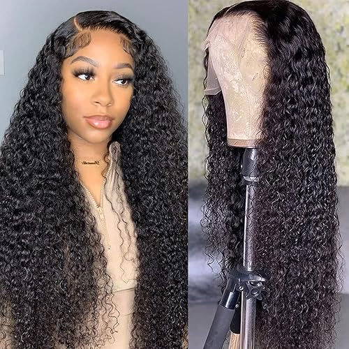 Pelucas de cabello humano ondulado profundo transparente HD de 13 x 4, densidad del 180 %, pelucas rizadas negras para mujeres, pelucas de cabello