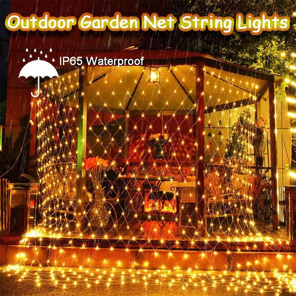 200LED Solar Lichternetz Außen,KINGCOO Wasserdicht 3x2m Solar Mesh Net Fee Lichterkette 8Modi Lichtervorhang Weihnachtsbeleuchtung für Garten Partydekoration Geburstag Hochzeit Wohnzimmer (Warmweiß-1)