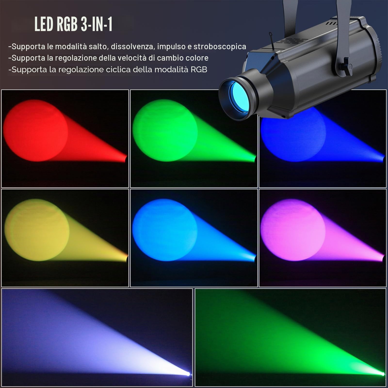 100W LED Pin Spot Luce COB+RGB 4 in 1 Proiettore a Sfera da Discoteca 4 Modalità controllo con Regolazione manuale Spot Lights per Feste Matrimoni Spettacoli Bars Discoteca