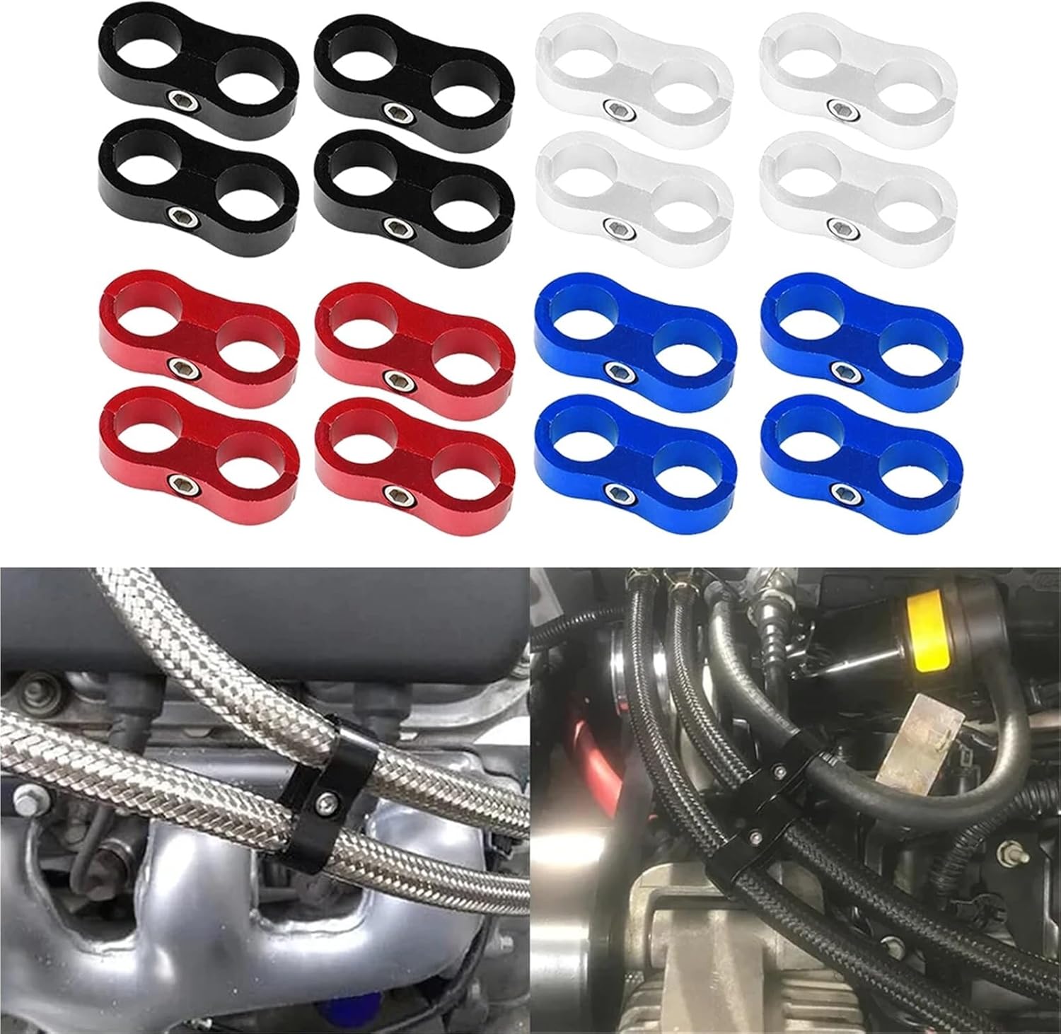 12pcs Fuel Line Clamp Hose Separator Clamp AN4 AN6 AN8 AN10 Billet Oil Fuel Water Hose Tube Seprator Divider Clamps Line Separators Kit Hose Separators Bracket(Silvery an4)