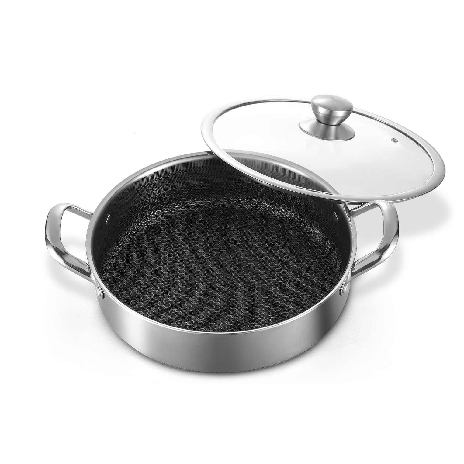 Toutrop Saute Pan,10 Inch Nonstick Deep Frying Pan,316L Stainless Steel Sauté Pan with Lid,Induction Cooking Pan,PFOA Free Cookware,Dishwasher & Oven