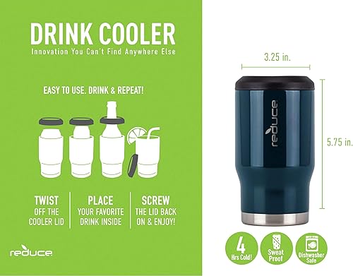 Miniatura 8 de Reduce Enfriador de bebidas y bebidas, paquete de 2 unidades de 14 onzas, acero inoxidable aislado al vacío, aislante de latas, Coozie para cerveza,
