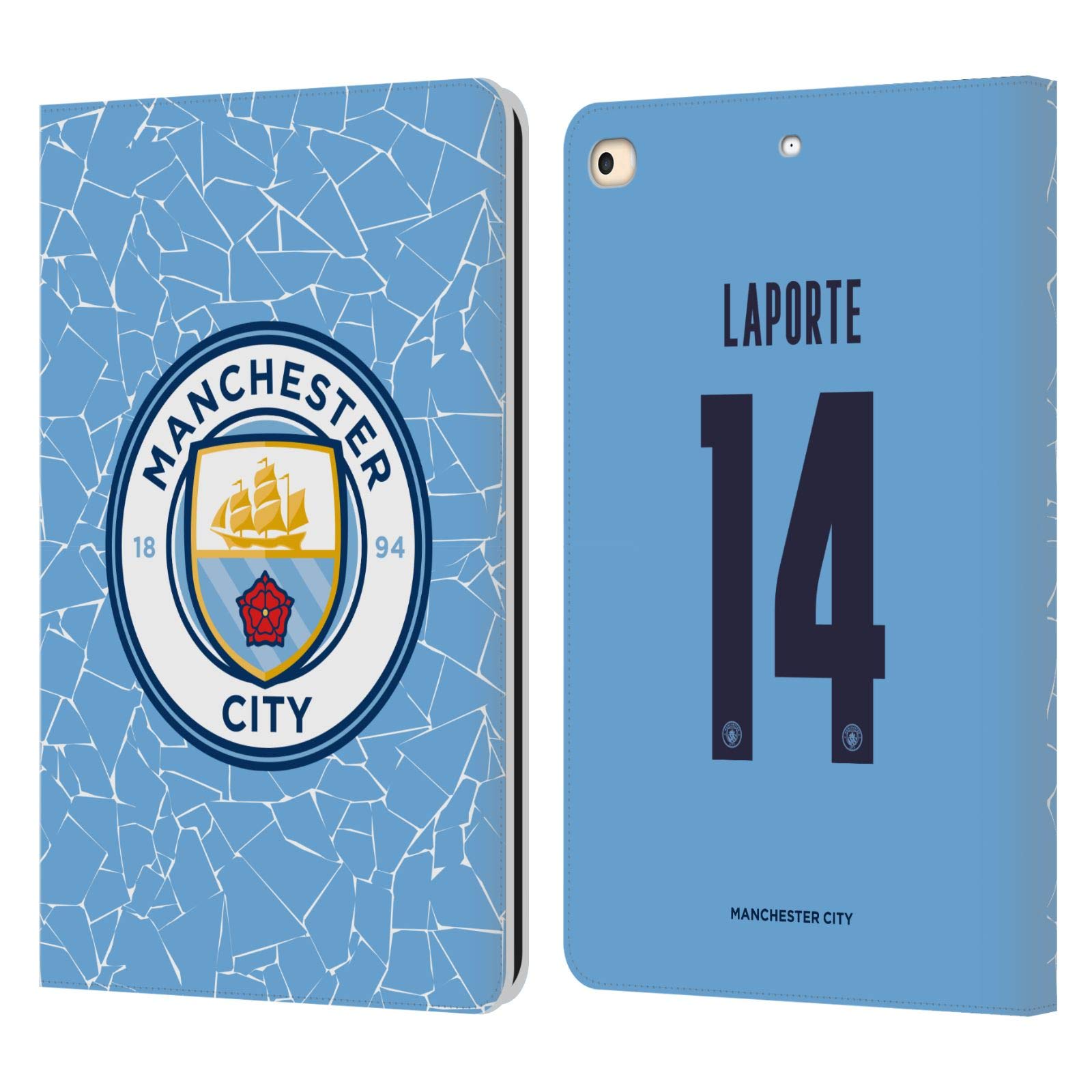 Head Case Designs Offizielle Manchester City Man City FC Aymeric Laporte 2020/21 Spieler Home Kit Gruppe 1 Leder-Wallet-Hülle Kompatibel mit Apple iPad 9.7 2017 / iPad 9.7 2018