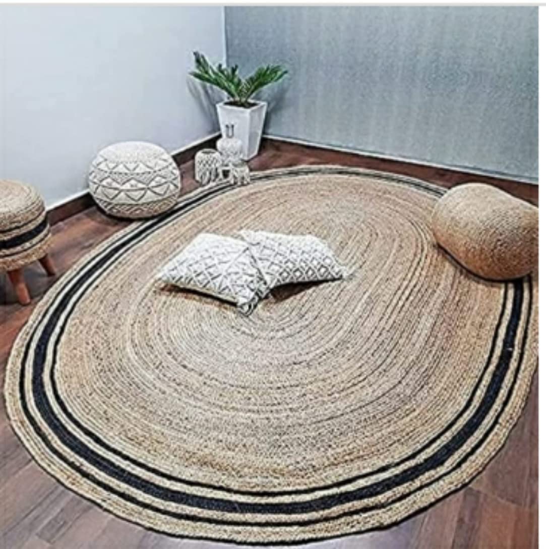 K.G.N. Handmade Oval Shape Braided Natural Unbleached Cotton Jute Rugs Reversible/Carpet Rugs for Bedroom Living Room Dining Room for Home Dicor (3x4) feet