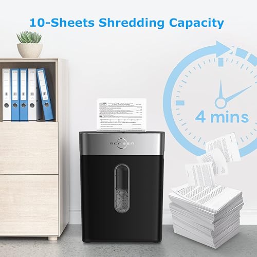 Miniatura 6 de BONSEN Trituradora de papel para oficina en casa, contenedor de 4 galones, trituradora de corte cruzado de 10 hojas, alto nivel de seguridad P-4