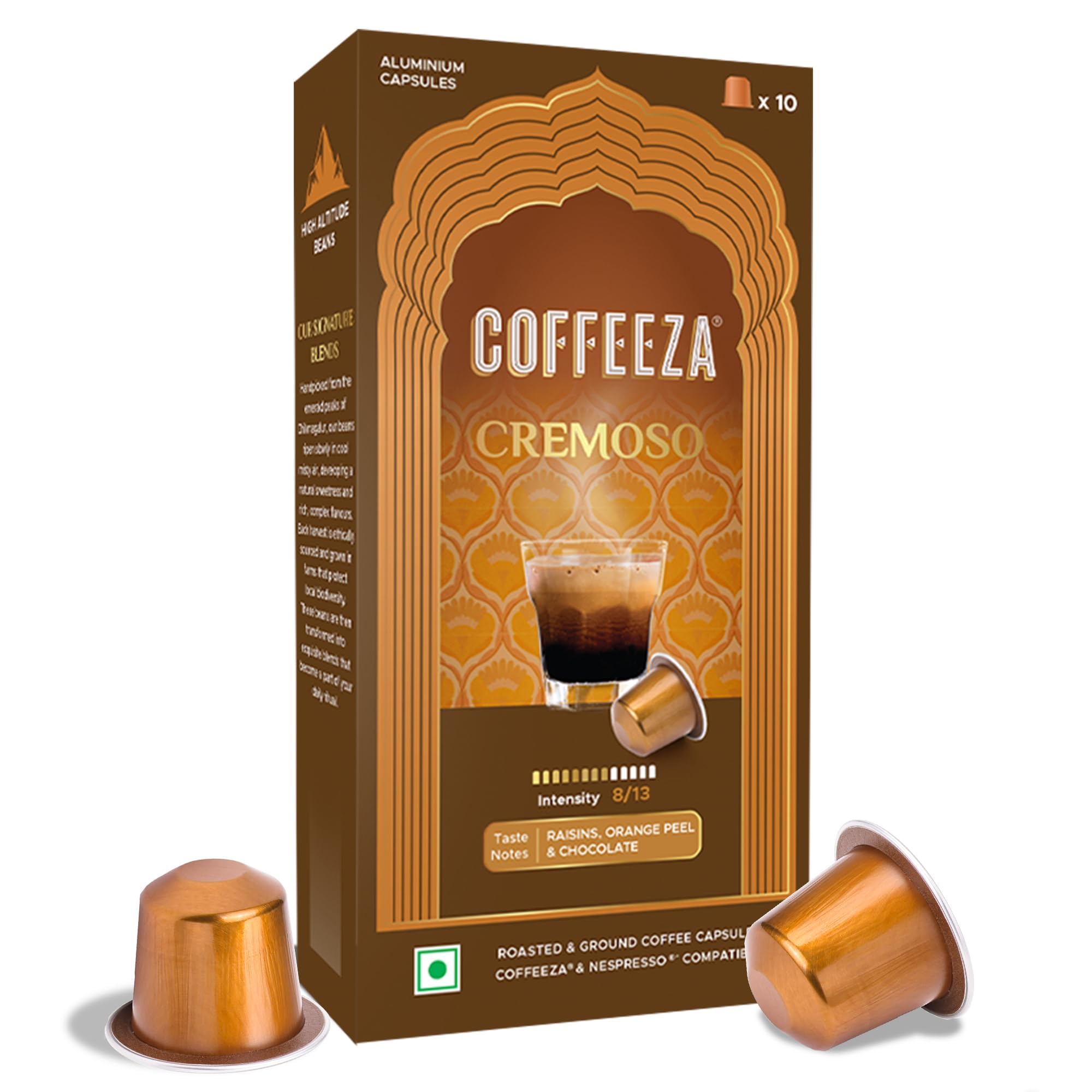 Coffeeza Cremoso Aluminium Coffee Capsules, Intensity – 8/10 - Original line Compatible Coffee Pods (Box of 10)