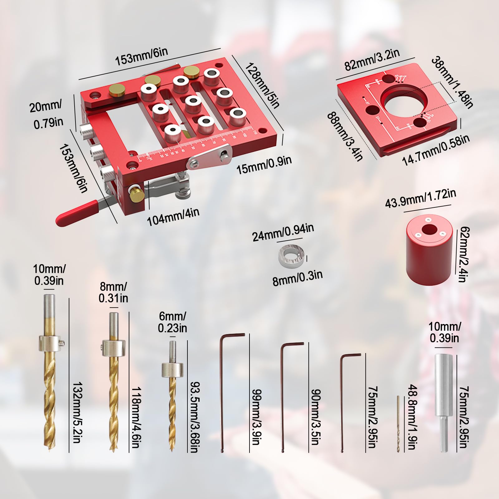 Self-centering doweling Jig Kit, 3-in-1 aluminum alloy hinge drill mold self-centering hole guide with multiple drilling scale, cabinet hardware jig, punch slocator drilling guide