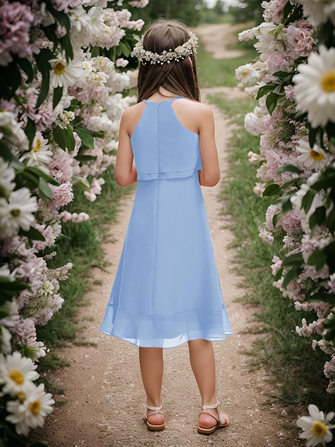 Kids A-Line Halter Neck Chiffon Junior Bridesmaid Dresses Fancy Girl Dress Wedding Elegant Party Gown 5-14 Years - Image 5