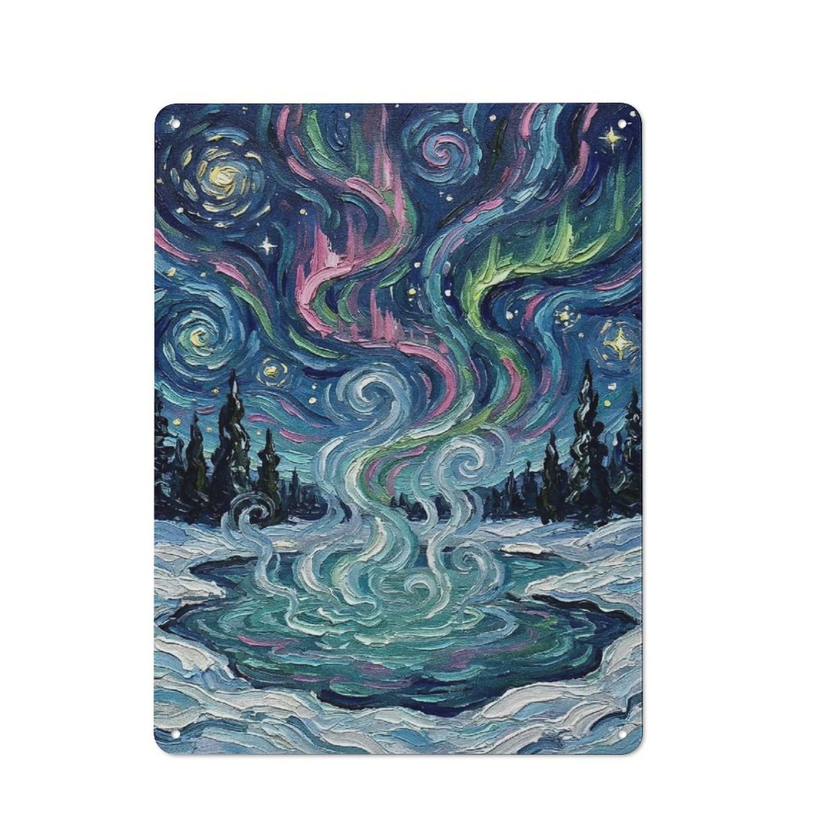 Junmoney Style-15 Aurora Borealis Over Snowy Landscape Printed Metal Sign 40X30cm For Dining Room Or Kitchen, For Kitchen Wall Decor Lovers