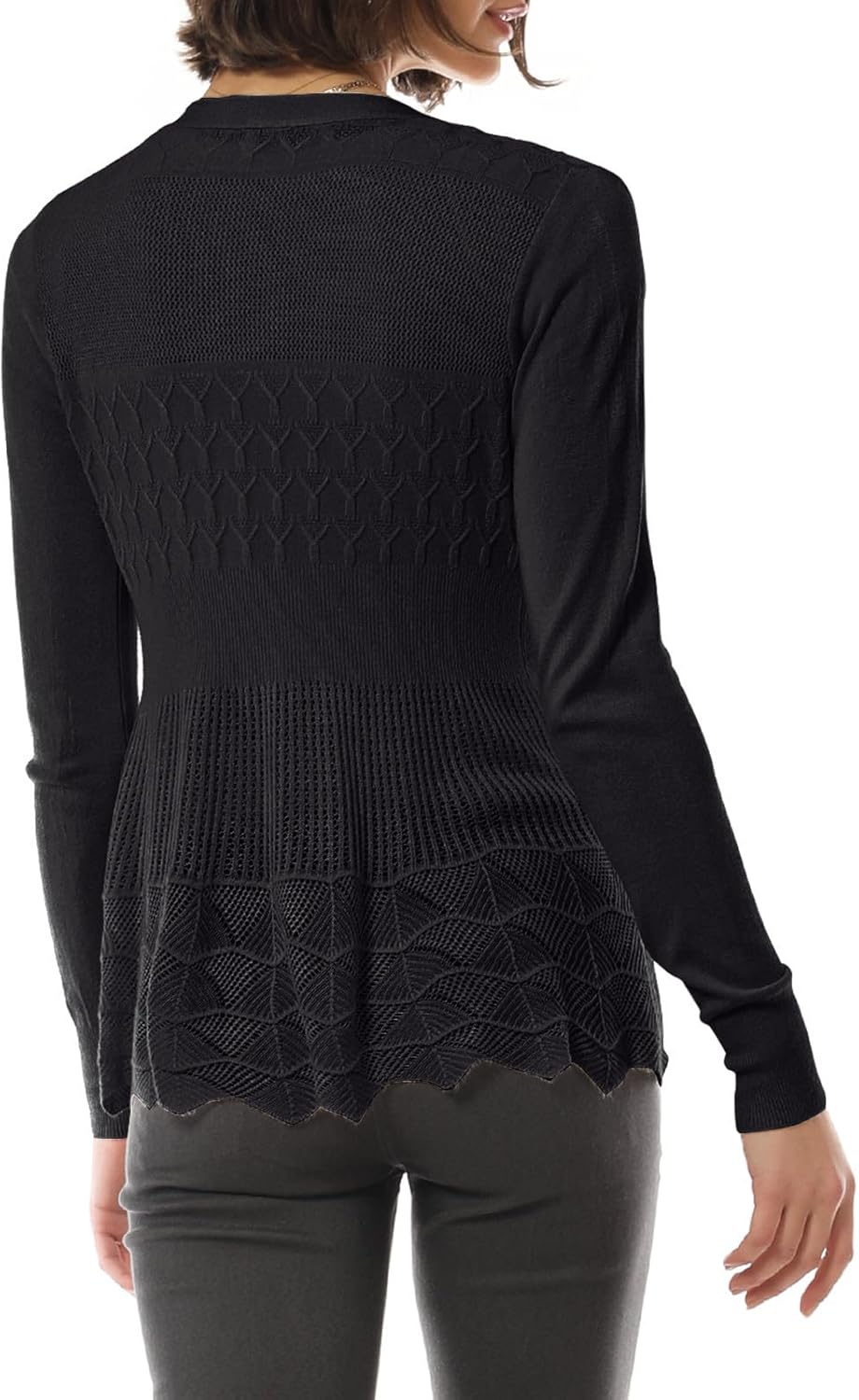 Design by Olivia Women's Long Sleeve Crochet Knit Draped Open Sweater Cardigan