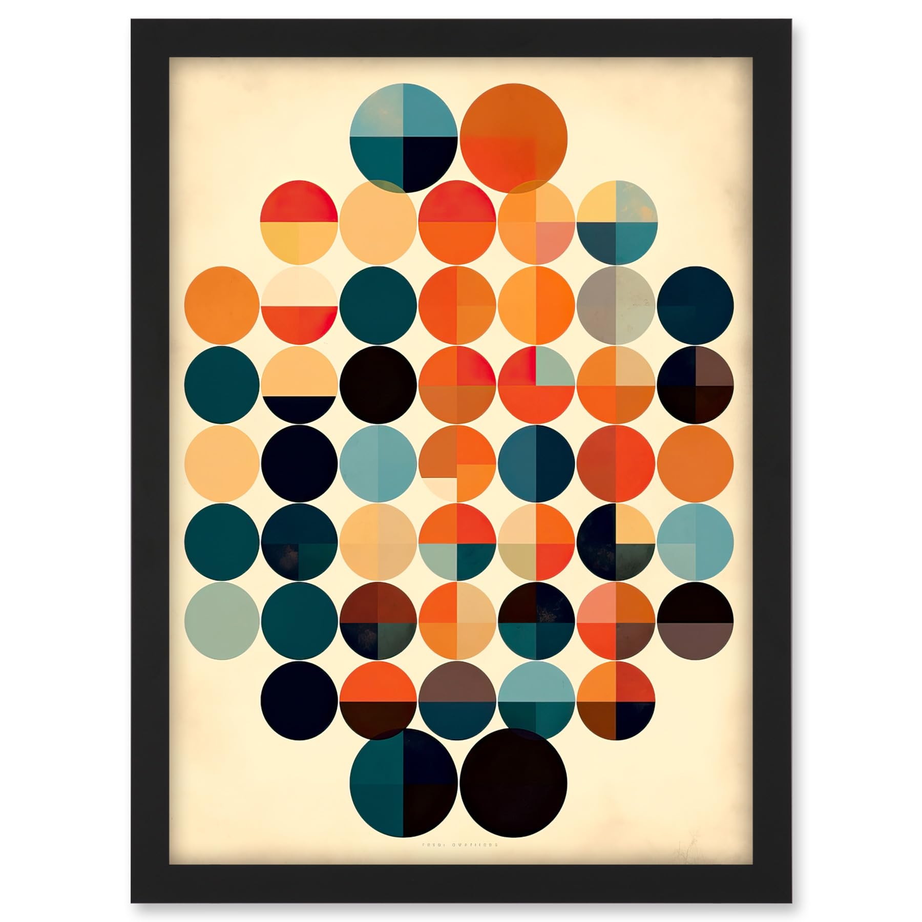 Artery8 Minimalist Bauhaus Geometric Vintage Colourful Shapes Circles Artwork Framed A3 Wall Art Print