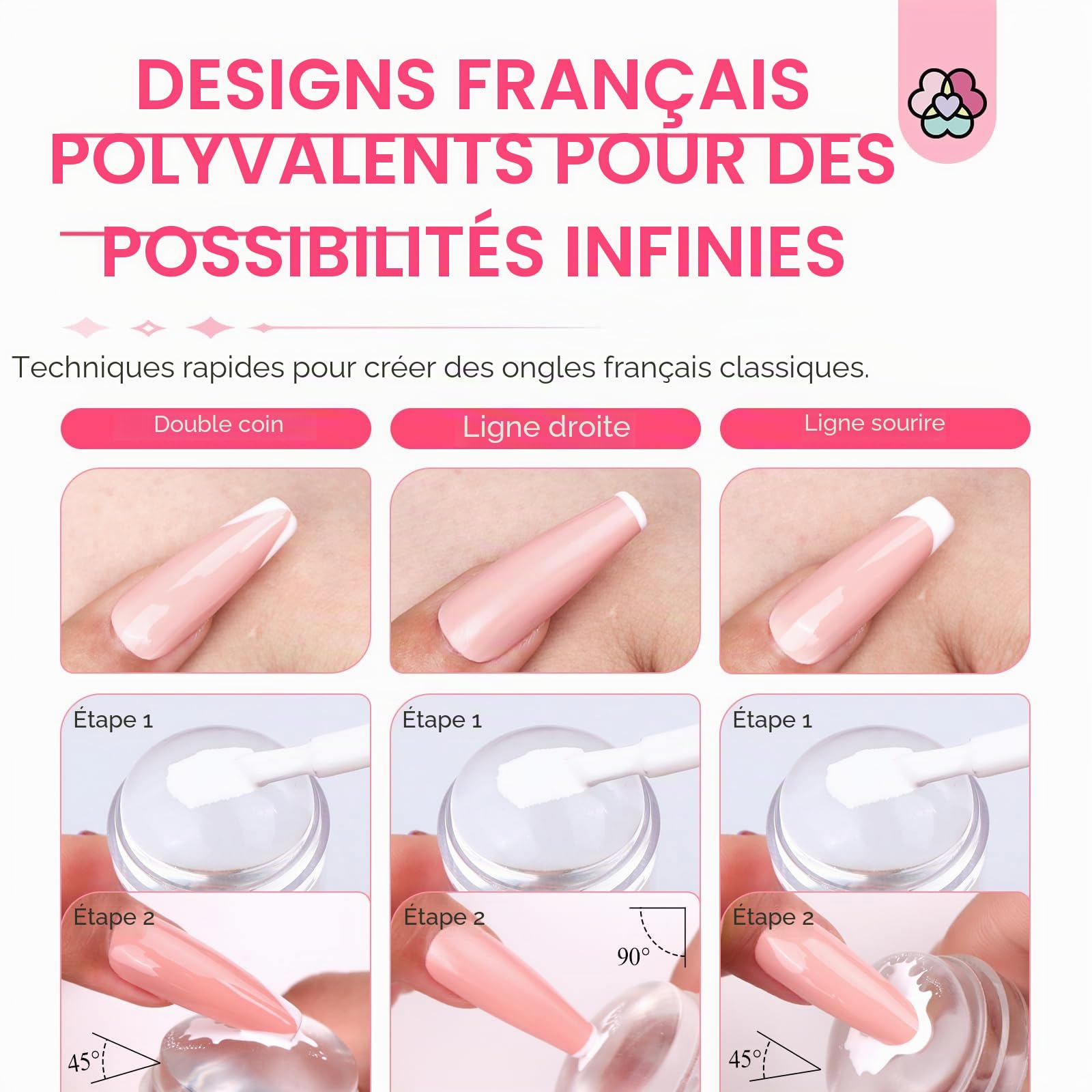 Saviland Lot de 4 tampons à ongles longs et courts en silicone transparent pour manucure française à la maison, salon de manucure