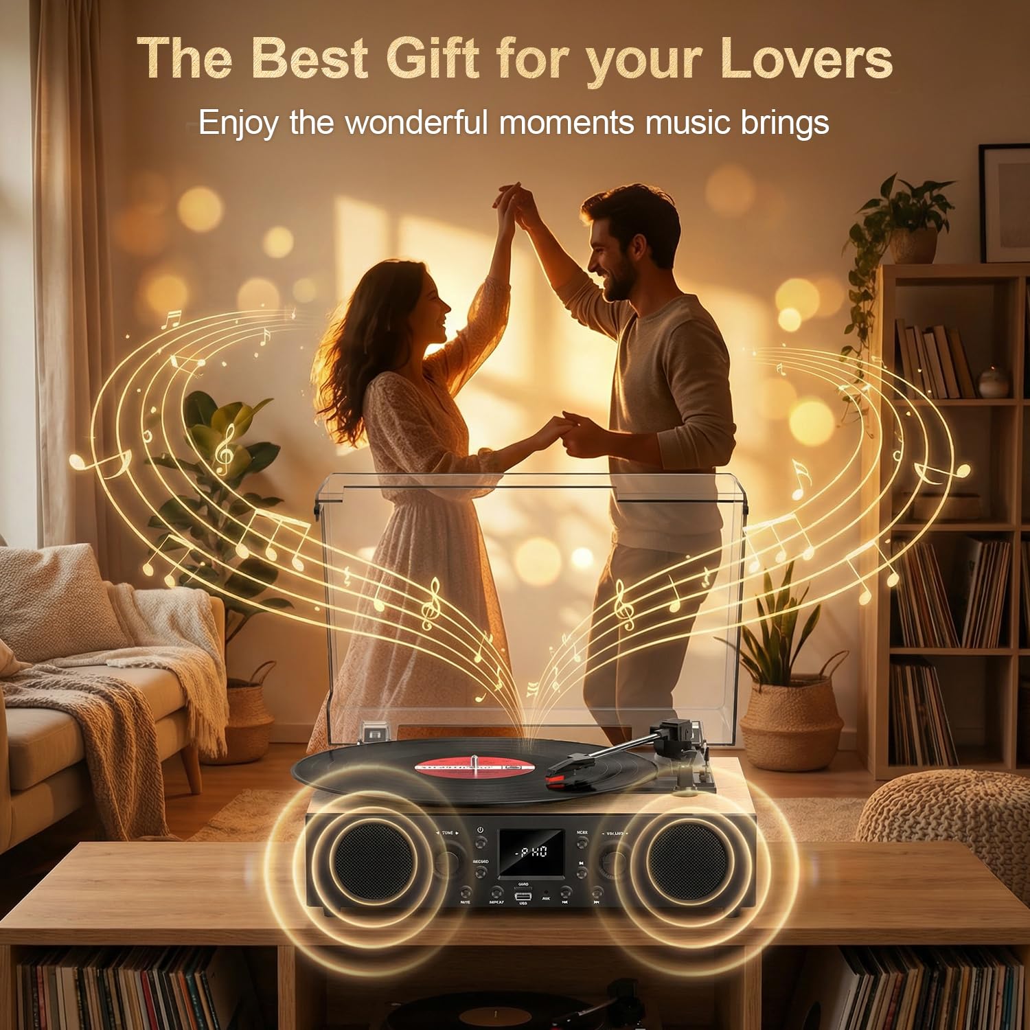 Odtwarzacz płyt z wbudowanymi głośnikami, gramofon Bluetooth w stylu vintage, 3 prędkości, z nagrywaniem USB, odbiorem Bluetooth, wyjściem liniowym RCA i wejściem AXU, radiem FM, odtwarzaczem płyt