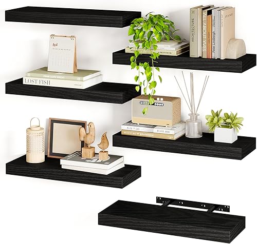 Miniatura 12 de Fixwal - Juego de 6 estantes flotantes de 15.8 pulgadas en blanco, estantes de madera, estantes de estilo granja para decoración de pared en baño,