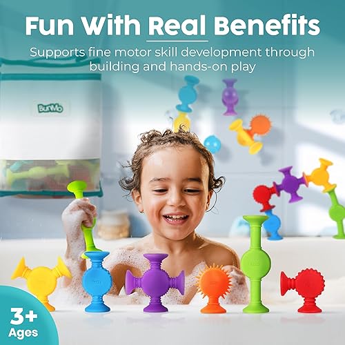 Vista 27 de BUNMO Juguetes de baño de succión - Conecta, construye, crea – Juguetes de baño para niños pequeños – Horas de diversión y creatividad – Habilidades