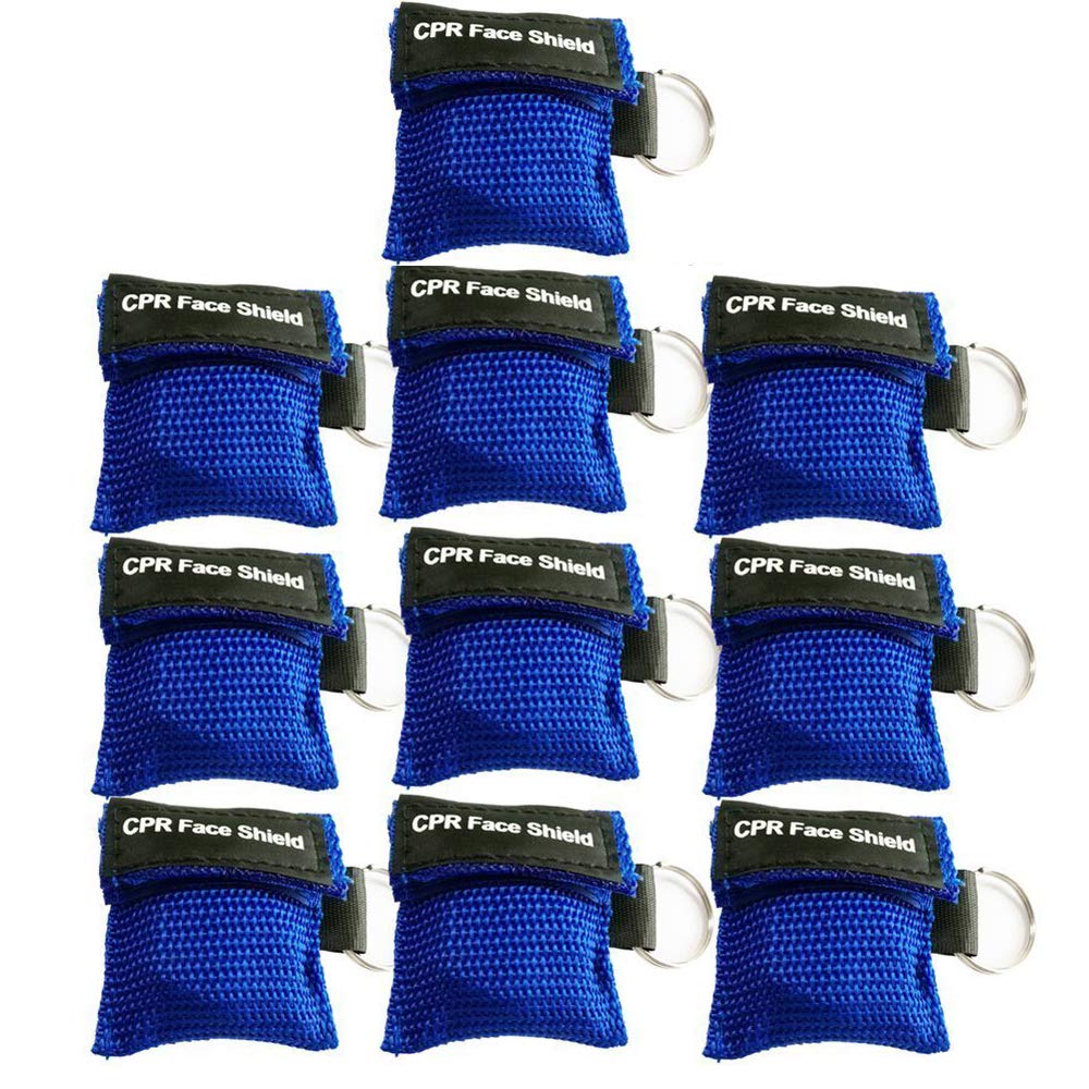 10pcs CPR Mask Keychain Ring Emergency Kit CPR Face Shields for First Aid or CPR Training (Blue-10)