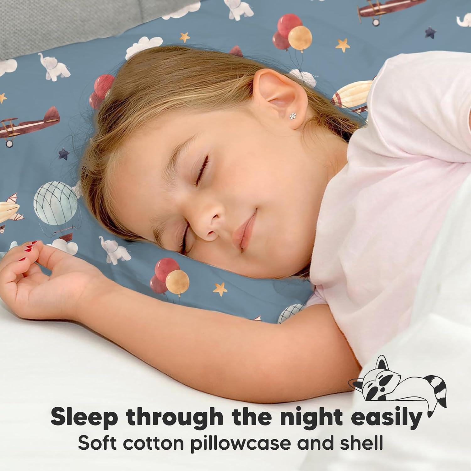 Toddler Pillow with Pillowcase, 13x18 My Little Dreamy Pillow (Up & Away) | Kids Travel Bed Pillow for Sleep, Organic Cotton Small Pillowcase, Soft, Breathable, Machine Washable, Toddlers 2-5 years old