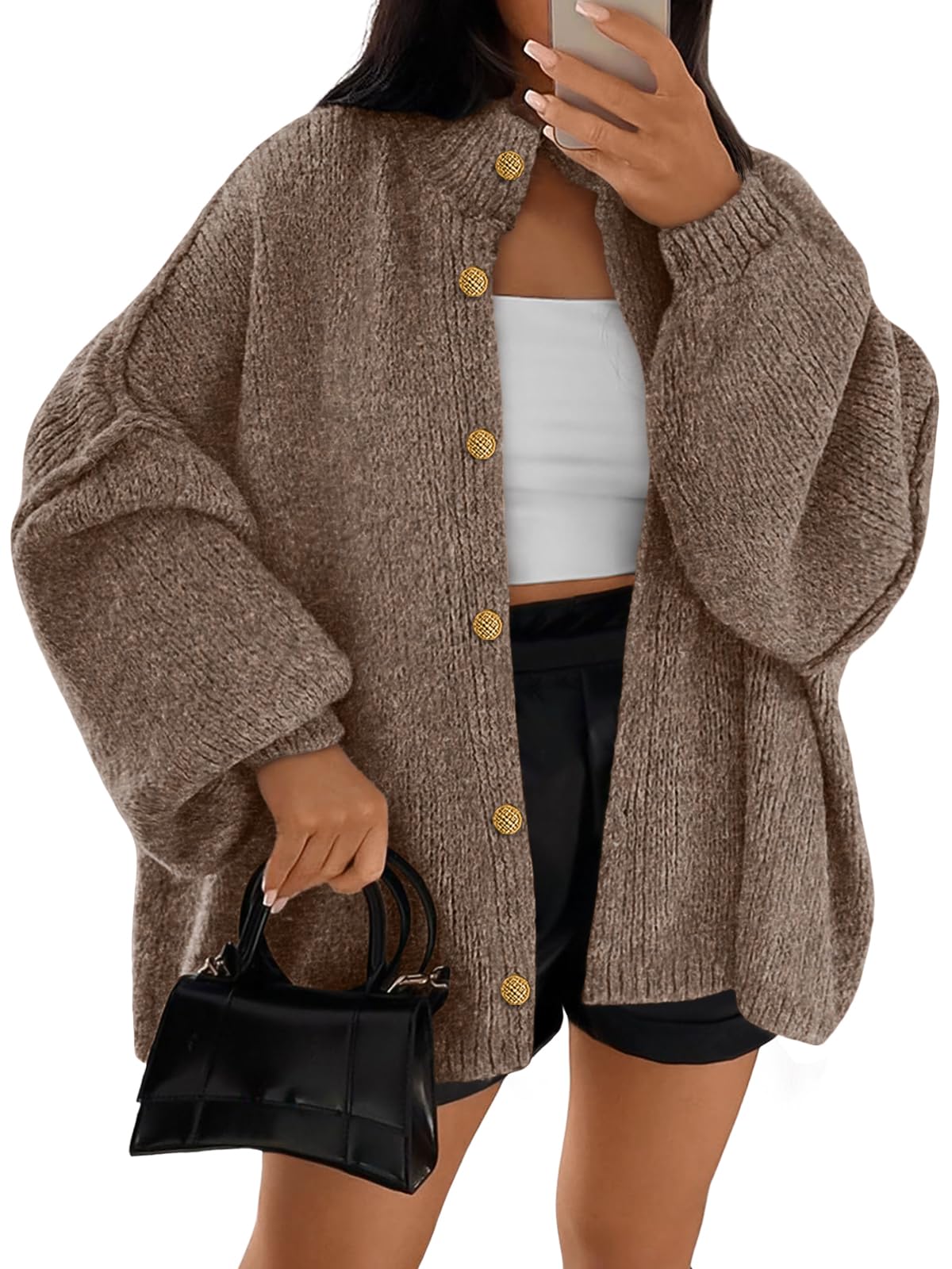 LILLUSORY Womens Oversized Chunky Knit Cardigan Sweaters Long Lantern Sleeve Button Down Cozy Trendy Jacket
