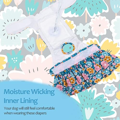Miniatura 5 de CuteBone Pañales para perras con faldas, paquete de 3 vestidos reutilizables para cachorros, pantalones para el período de ciclo de calor QBD11M