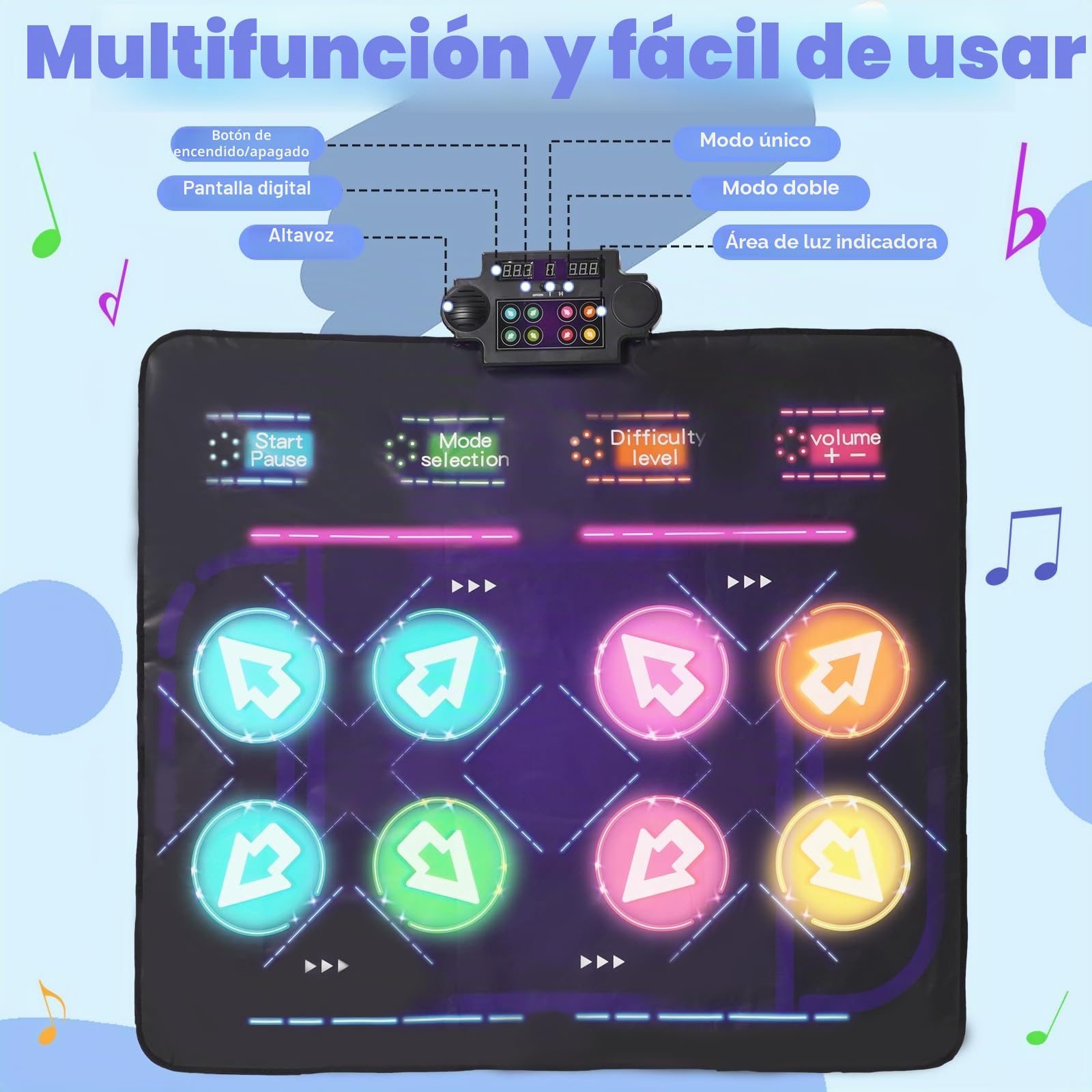 Alfombra de Baile Doble para Niños, con Cuatro Modos de Competición, 8 Pantallas LED, Apto para Niños y Niñas de 3, 4, 5, 6, 7 y 8 Años en Adelante, Cumpleaños y Navidad.