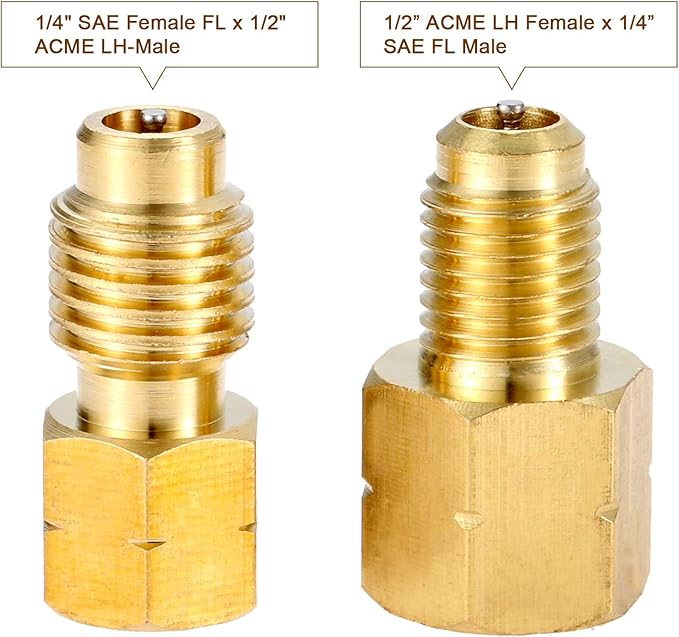 Adaptador R1234yf con Válvula, Conexiones 1/4" y 1/2" miniatura 5
