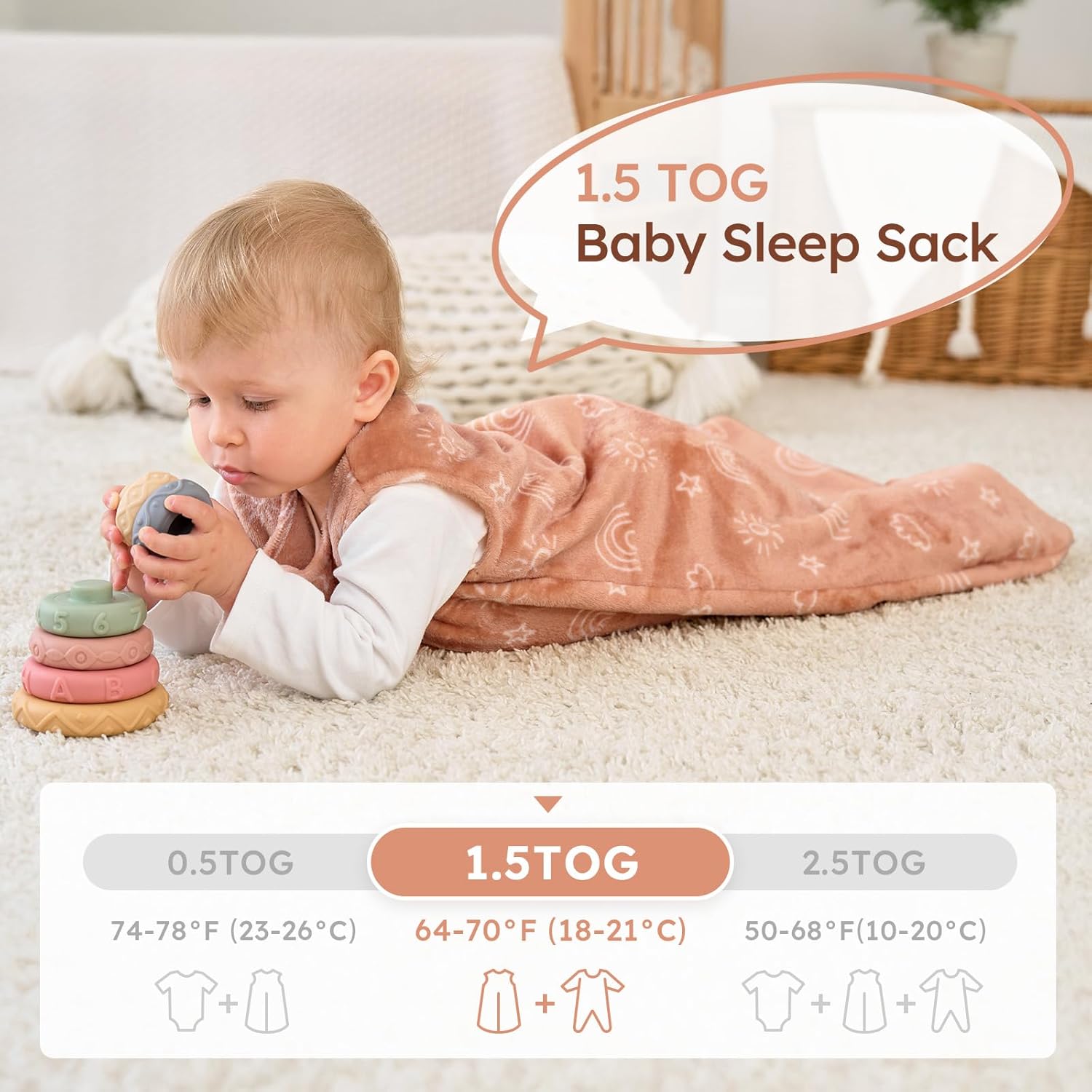 Yoofoss Baby Sleep Sack 12-18 Months, 1.5 Tog Sleep Sack, Fleece Baby Wearable Blanket with 2-Way Zipper, Toddler Sleeping Sack, Soft Warm Lightweight(Small)