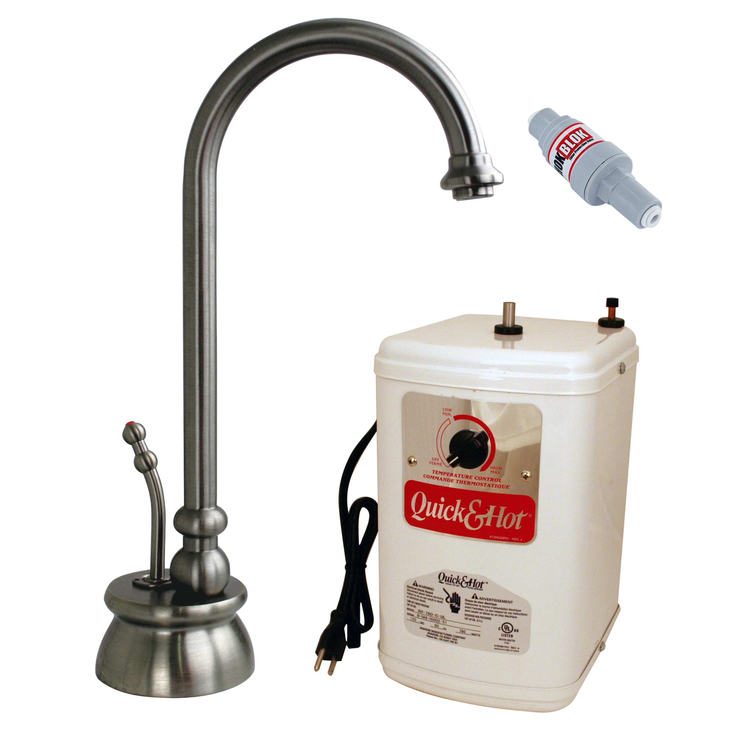 Westbrass A261HFP-20 10" Calorah 1-Handle Hot Water Dispenser Faucet with Instant Hot Tank, Stainless Steel