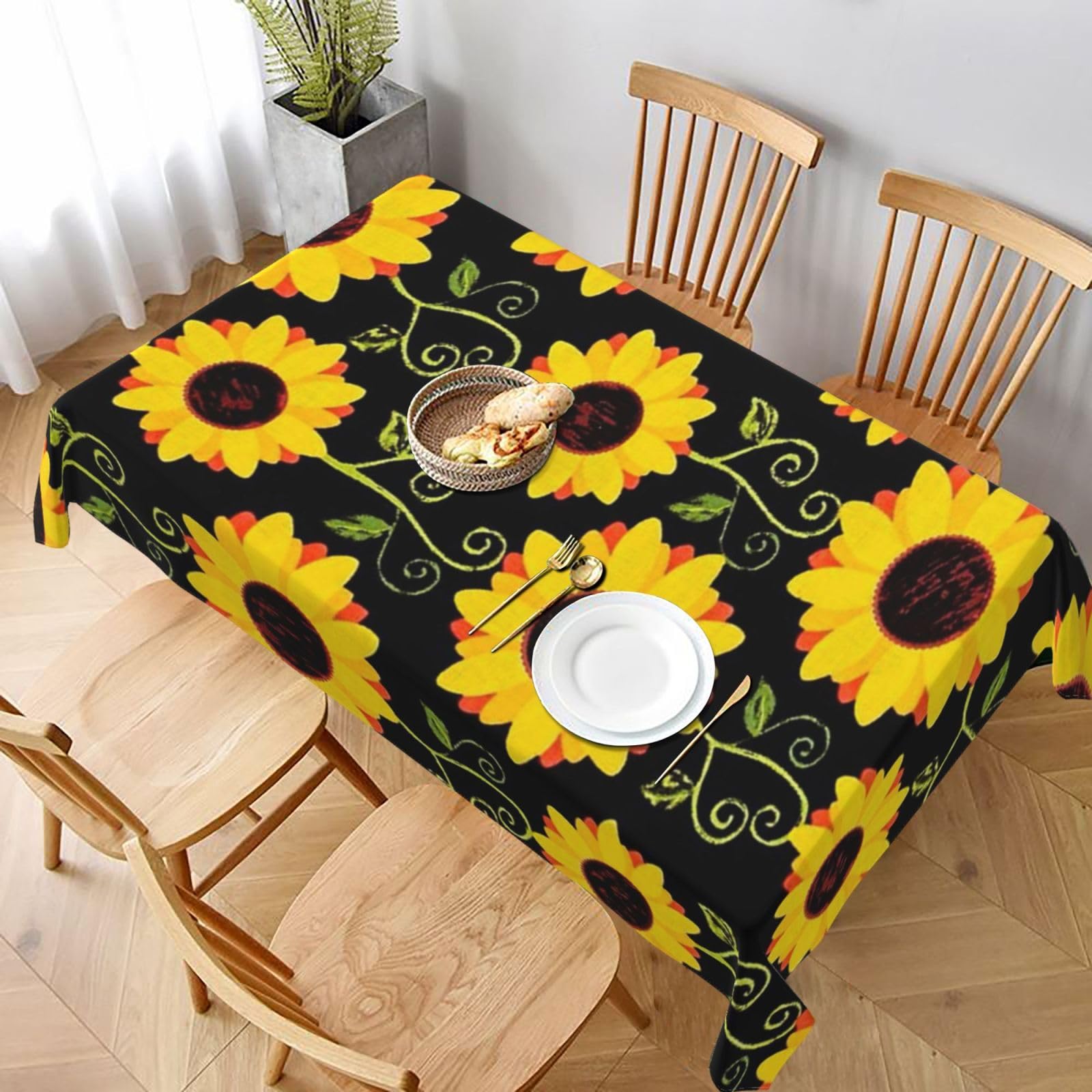 BNVSADC Sunflower Floral Printed Rectangle Tablecloth 228x152 CM, Water Resistant Polyester Table Cloth Decorative Fabric Table Covers for Kitchen Dining Table Parties Camping