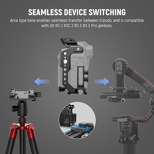 Miniatura 13 de NEEWER Camera Cage, Aluminum Video Rig with NATO Rail, 1/4" Threads, 3/8" ARRI Holes, Cold Shoe, Anti Twist, Compatible with DJI Gimbals Arca Type