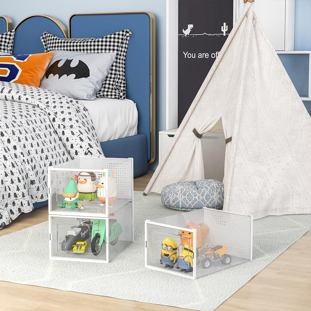 BAKAJI 12 cajas apilables para zapatos de plástico con copechi, montaje fácil, ahorran espacio transparentes, cajas organizadoras de almacenamiento, (juego de 12 unidades, 35 x 25 x 19 cm)