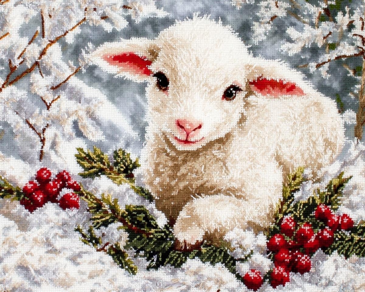 AxiangziK Cross Stitch Kits for Adults 12x16in,Christmas Snow Scene Sheep Stamped Cross Stitching Ornament Kits for Beginners,Counted Embroidery Needlepoint Home Decor Gift