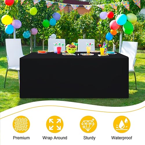Miniatura 2 de Smiry Paquete de 2 manteles ajustables color negro, manteles rectangulares de tela de poliéster de 6 pies, mantel lavable para ferias, ferias de