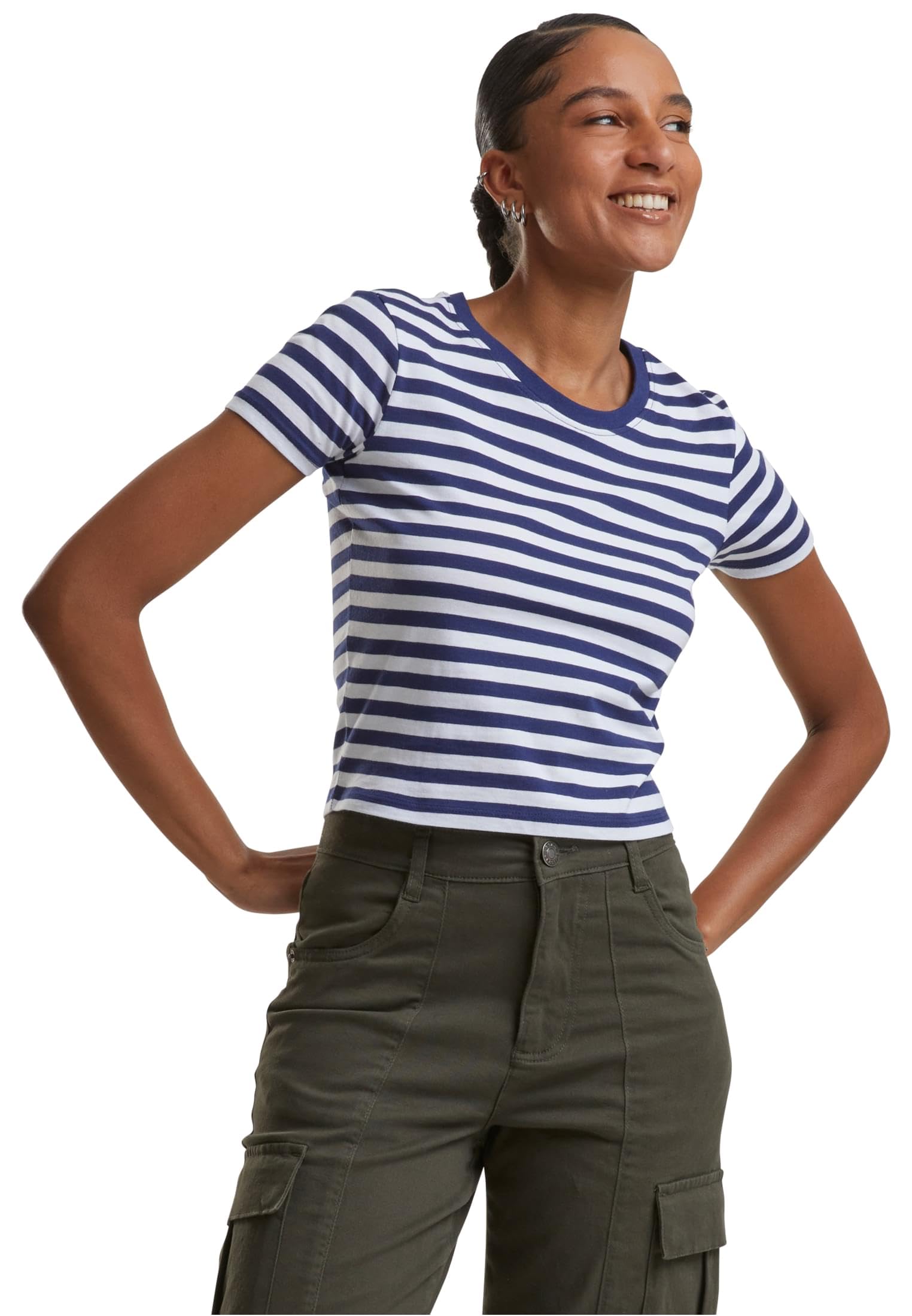 Urban Classics Women's Ladies Short Striped Tee T-Shirt, White/Dark Blue, XXXXL