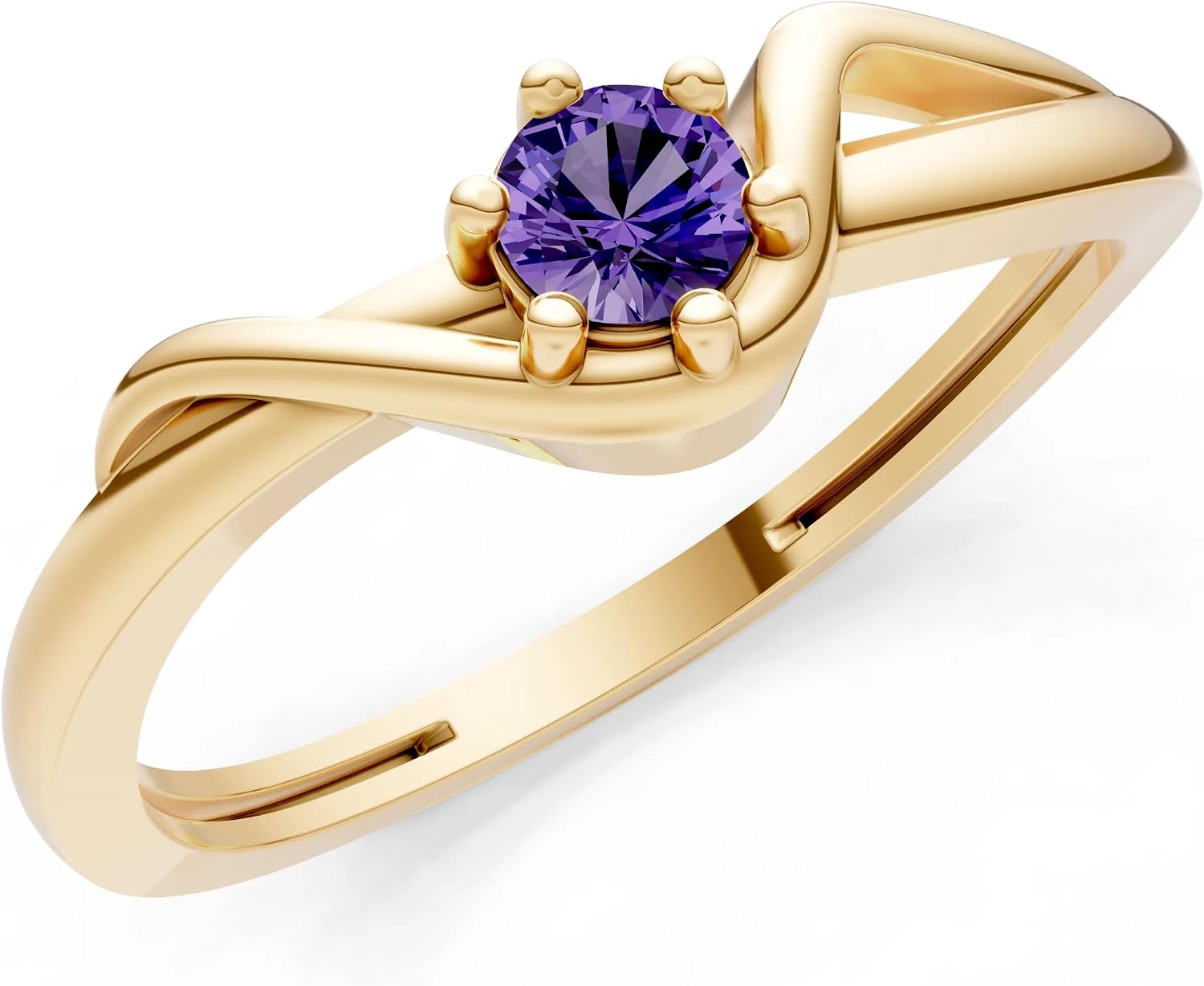 PEORA Round Cut Amethyst Stackable Band Available in Solid 10K, 14K or 18K Ring – White, Yellow or Rose Gold