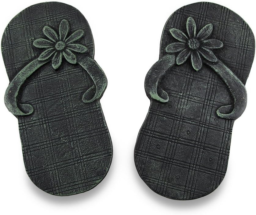 Things2Die4 Pair of Cast Iron Flip Flop Stepping Stones Verdigris Finish