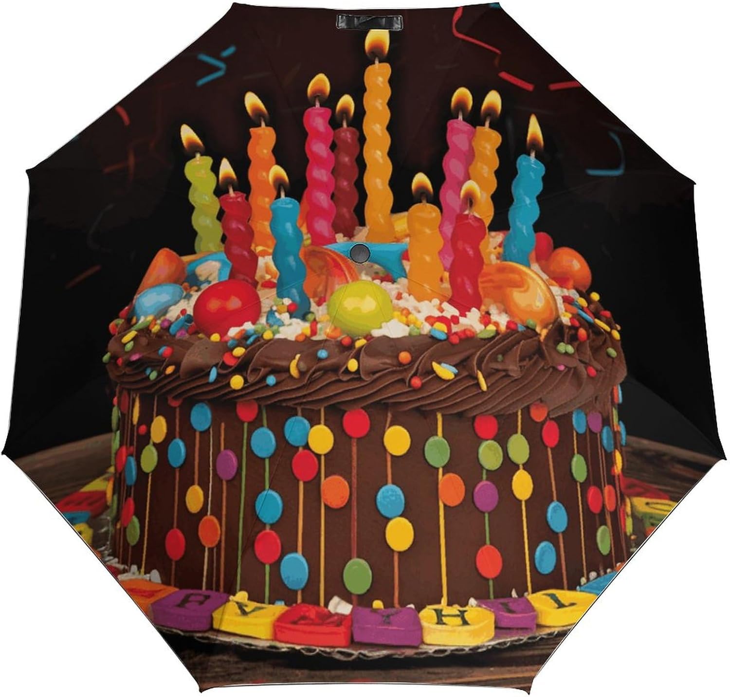 Windproof Travel Umbrellas for Rain Auto Open Close Folding Rain Umbrella Happy Birthday Big Cake Portable Umbrella for Travel