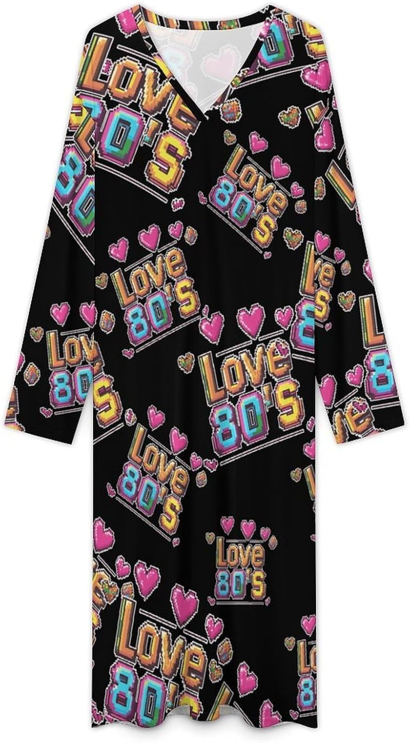 I Love 80s Men's Kaftan Thobe V-Neck Robe Long Sleeve Gown Thobe for Home Outings