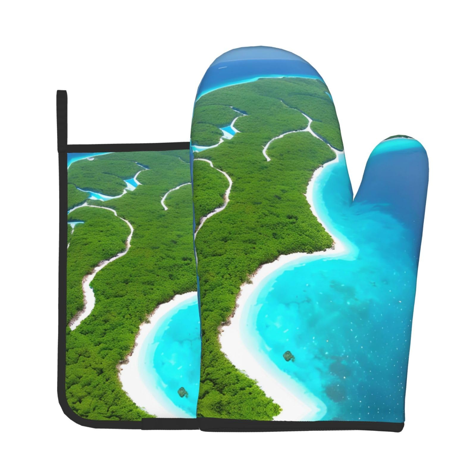 Oven Mitts and Potholders Set of 2 for Kitchen Baking Cooking GrayAn Island in The Ocean Thick and Durable
