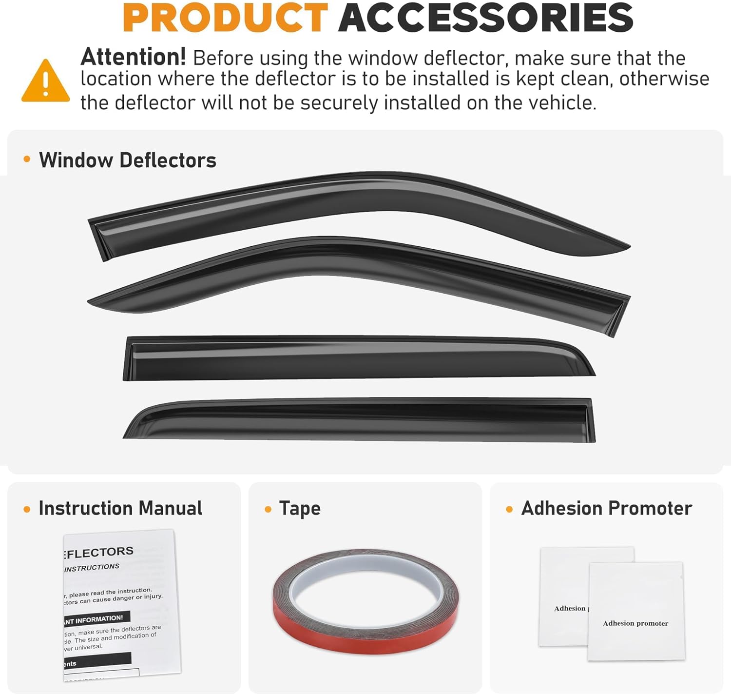 Shatterproof Taped-On Window Deflectors for Dodge Ram 1500 Crew Cab 2019-2025 (New Body Style), Rain Guards, Window Visors for Cars, Vent Deflector, 4pcs