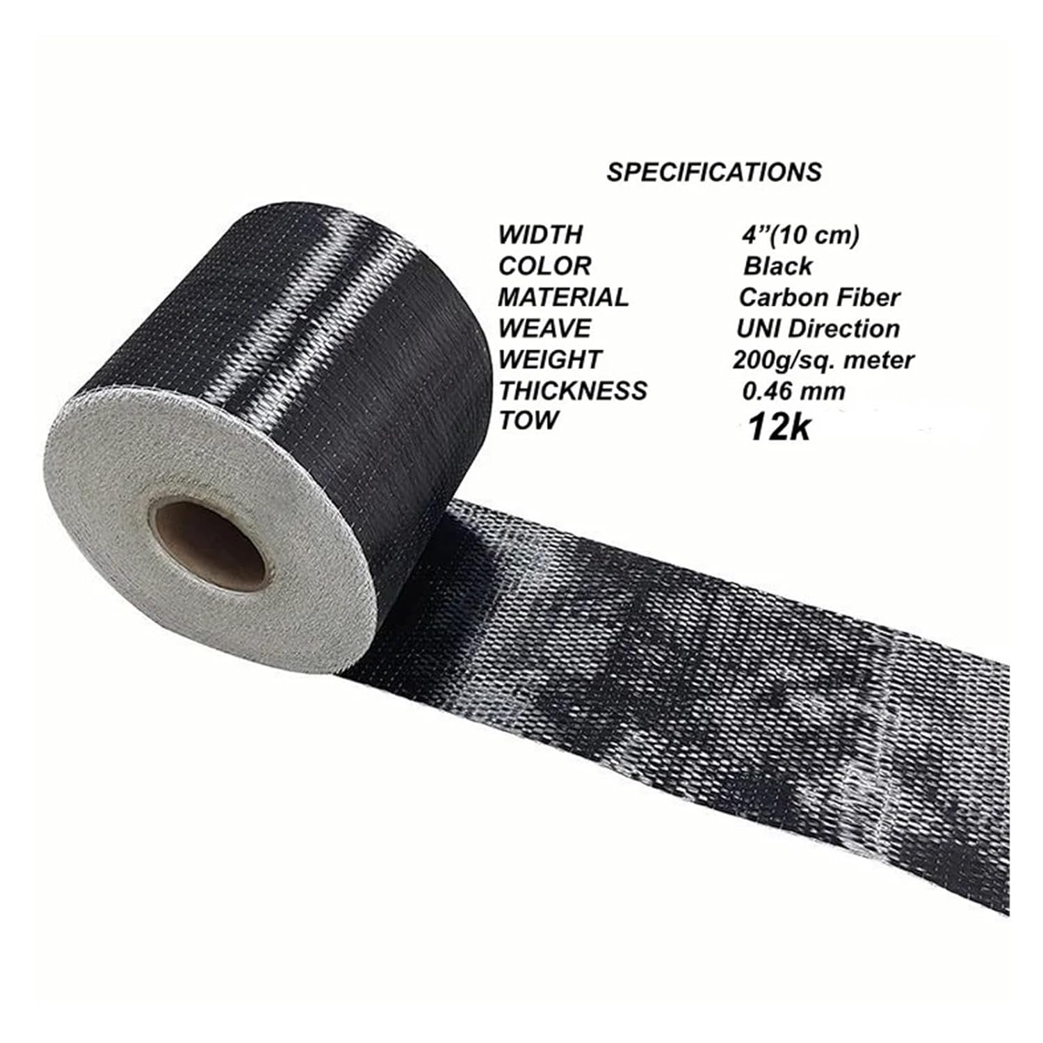 12K 8"/10cm/20cm Width 200gsm 3.4Gpa Carbon Fiber UD Uni-Directional Cloth Fabric Tap High Strength Repair Material(Wide 20cm,6m)